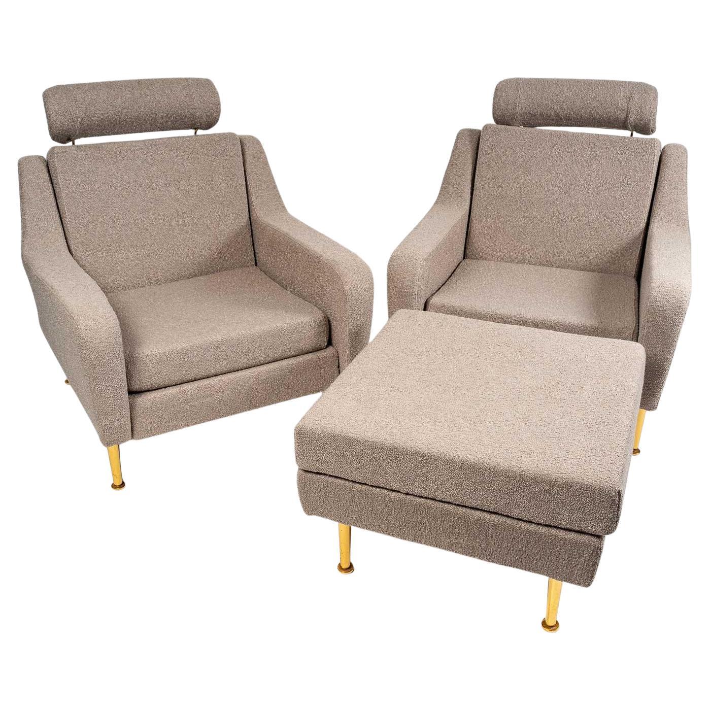 Paire de fauteuils et repose-pieds, édition Airborne, modèle Star, vers 1970.