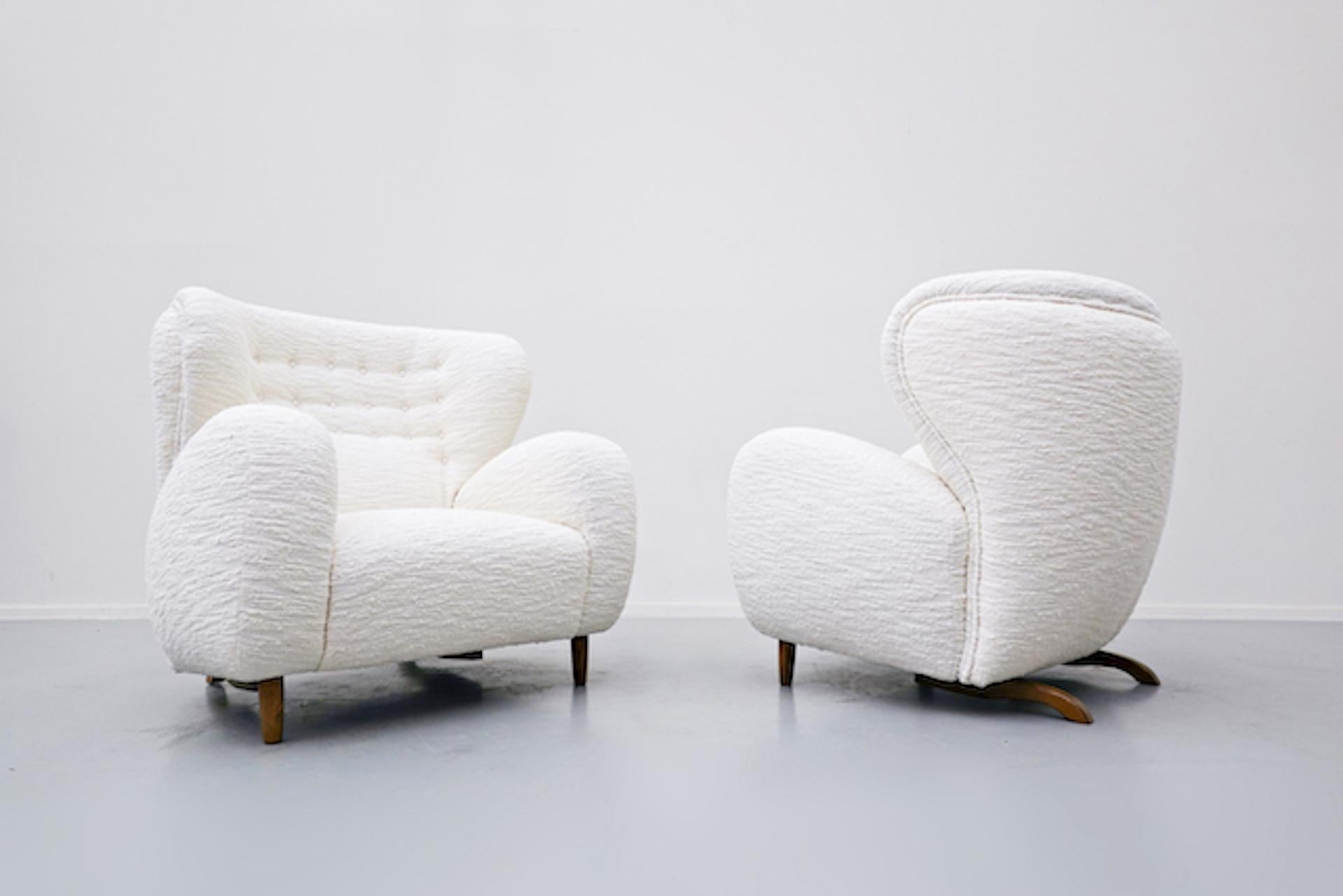 Italian Pair of Armchairs and Ottoman, Italy, - Reupholstered