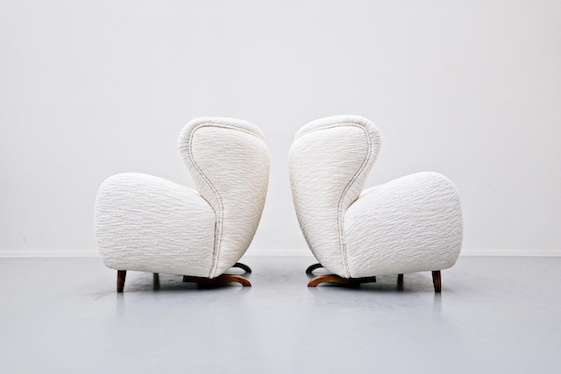 Contemporary Pair of Armchairs and Ottoman, Italy, - Reupholstered