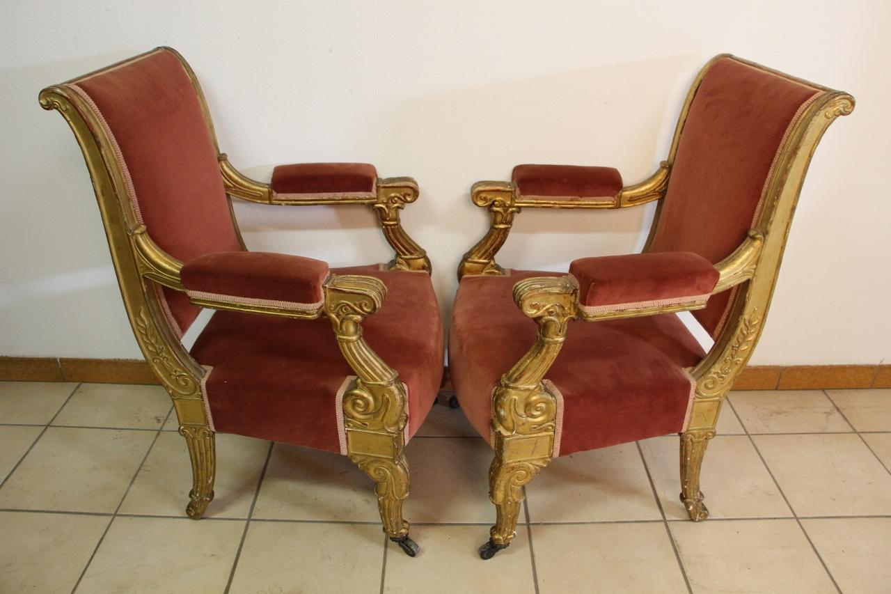 Napoleon III Pair of Armchairs Apparat Gilded Wood 