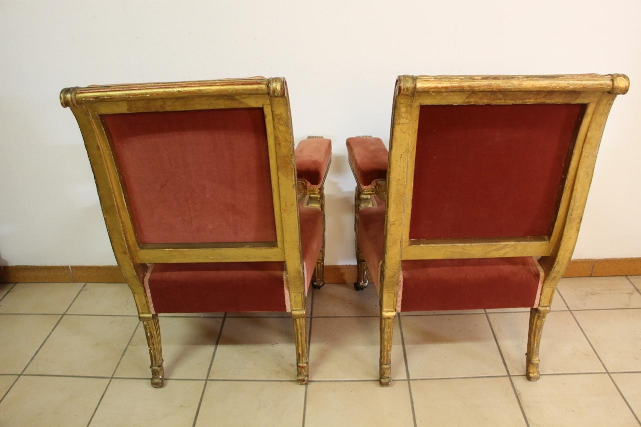 French Pair of Armchairs Apparat Gilded Wood 