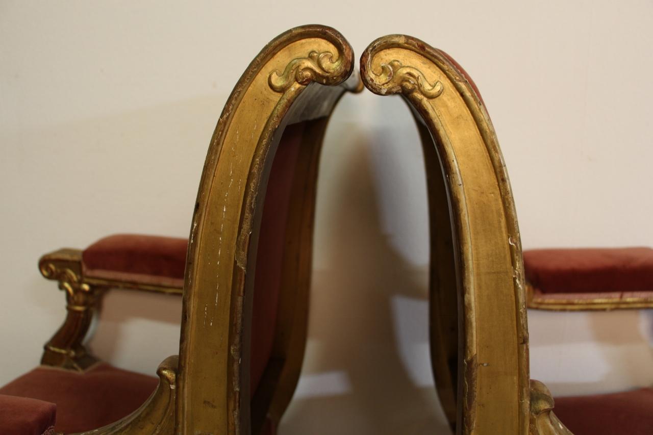 19th Century Pair of Armchairs Apparat Gilded Wood 