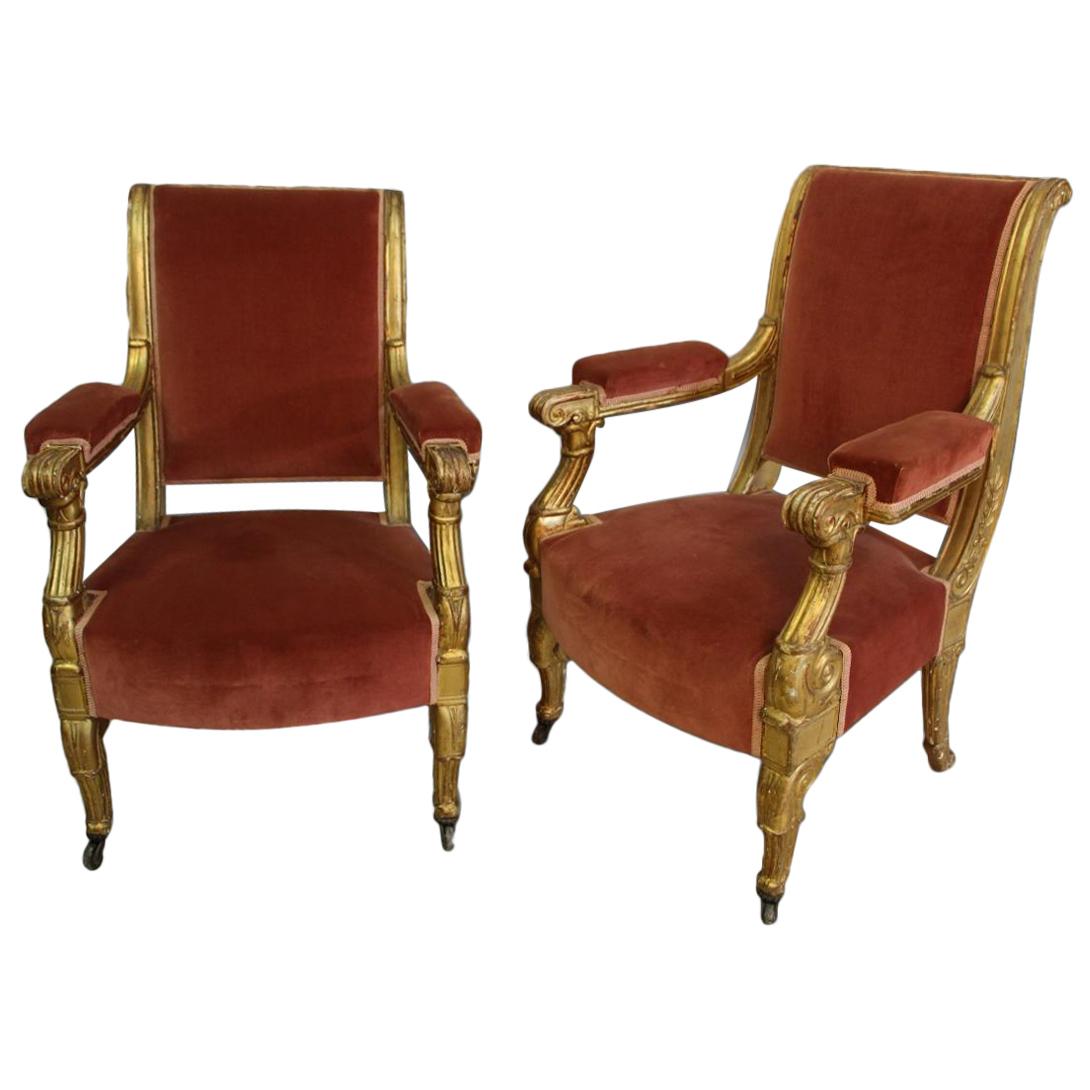 Pair of Armchairs Apparat Gilded Wood "jeanselme"