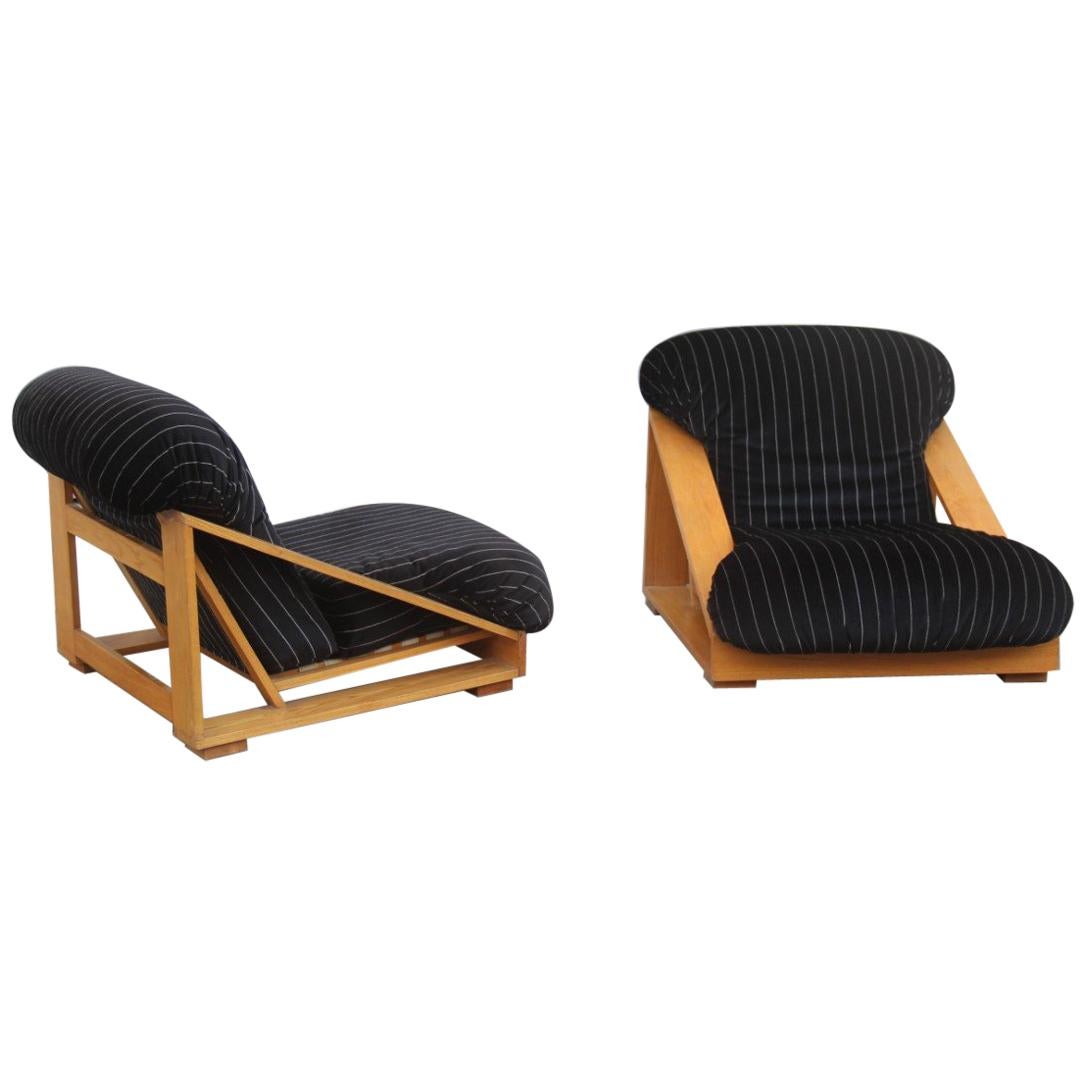 Paire de fauteuils en frêne et velours noir  Renato Toso Roberto Pamio Stilwood 1970
