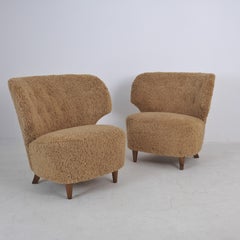 Pair Of Armchairs attr. to Carl-Johan Boman in Natural Sheepskin, Finland 1950s