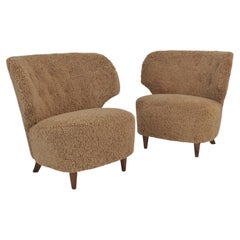 Pair Of Armchairs attr. to Carl-Johan Boman in Natural Sheepskin, Finland 1950s