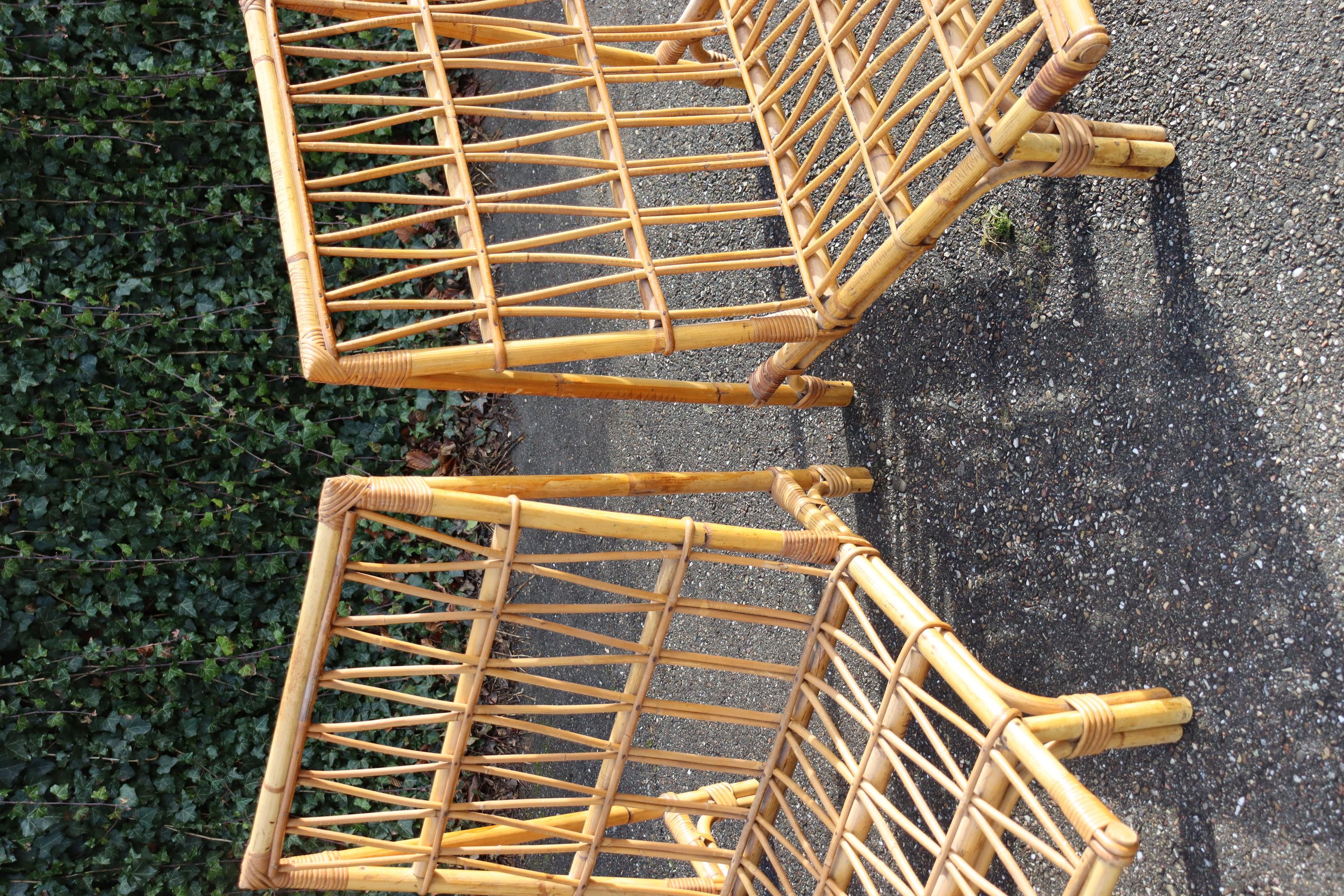Rattan Pair Of Armchairs Attributed To Audoux Minnet in vendita