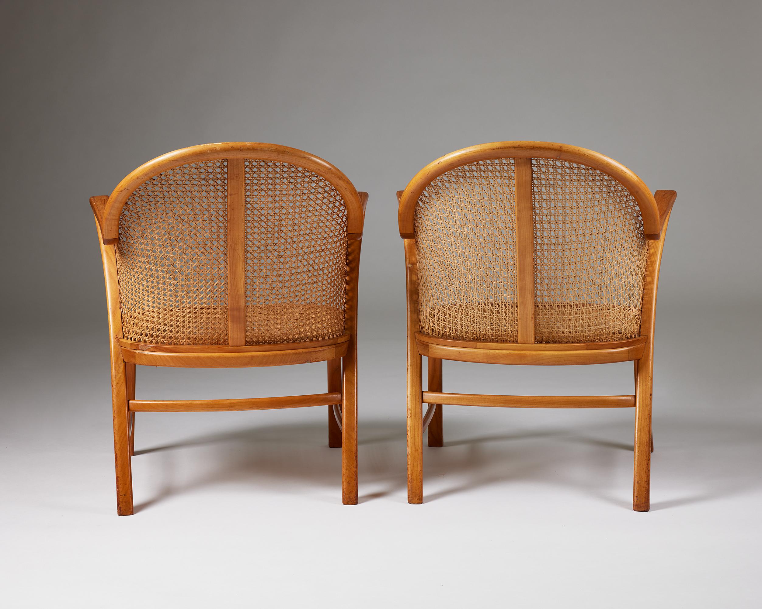 Rattan Pair of Armchairs Attributed to Frits Schlegel, Denmark, 1930s-1940s