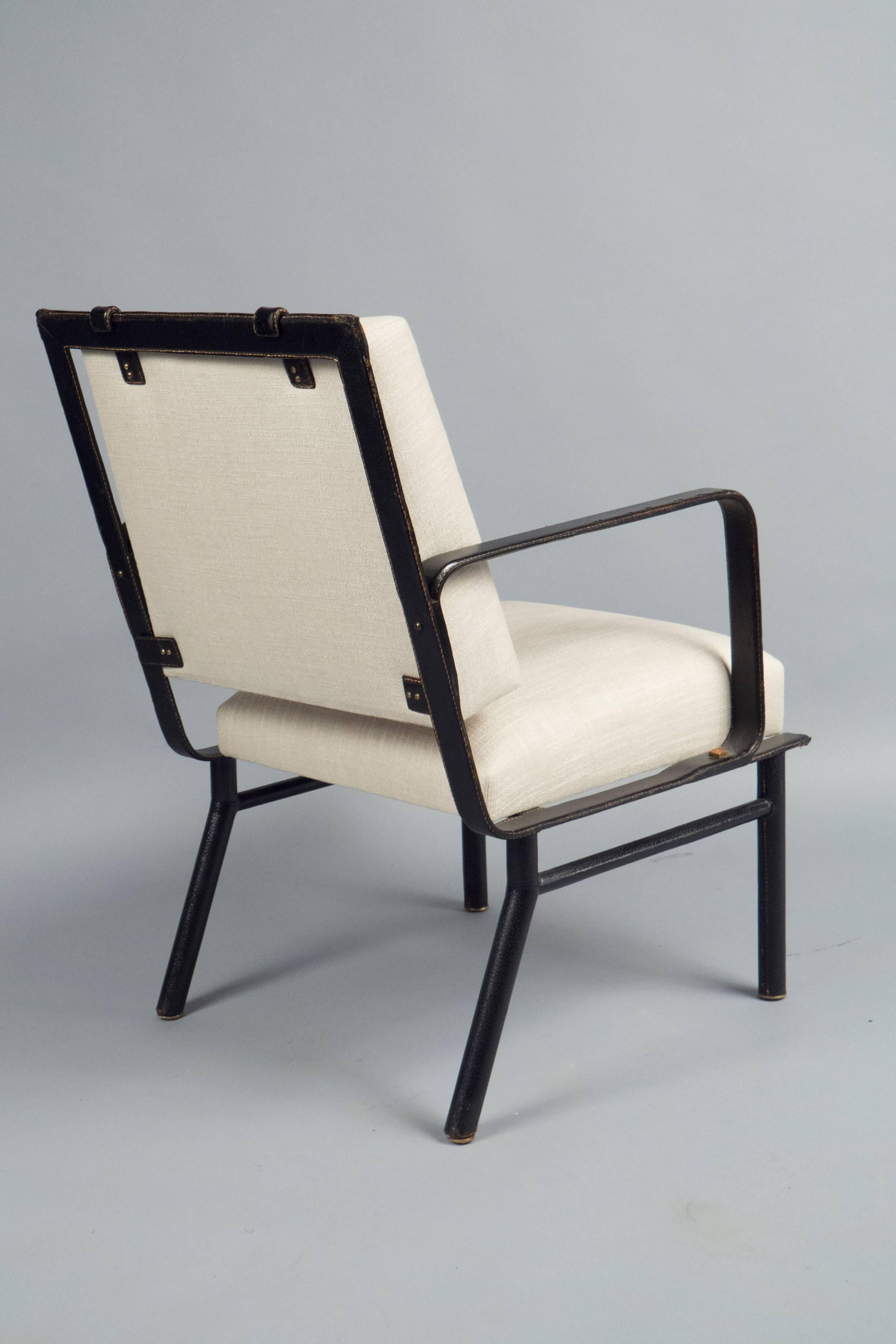 Mid-Century Modern Pair of Armchairs Attributed to Jacques Adnet, France, circa 1950