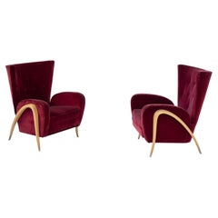 Pair of Armchairs Attributed to Paolo Buffa in Velvet Red and Wood