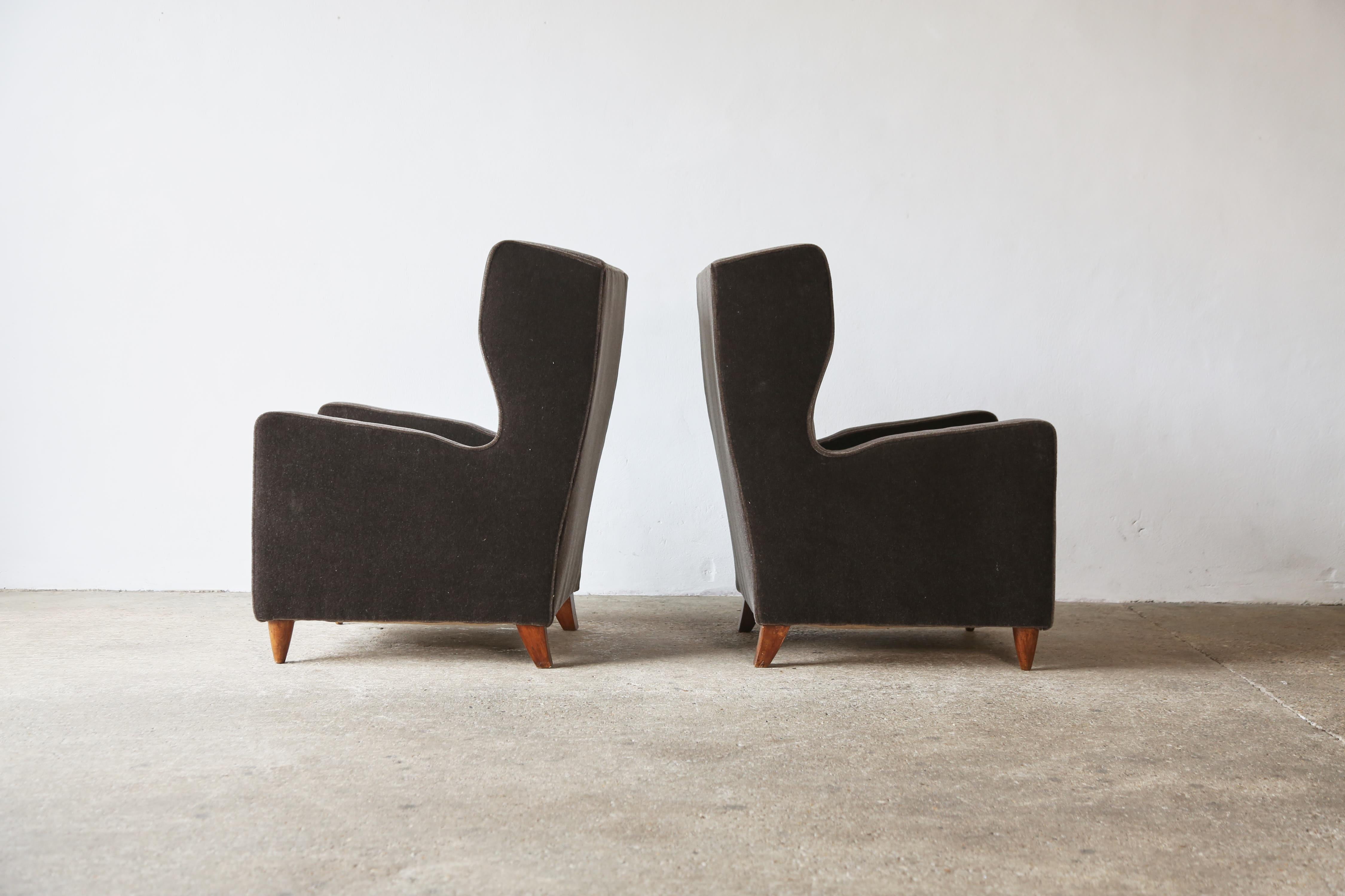 Italian Pair of Armchairs attributed to Paolo Buffa, Pure Mohair, Italy, 1950s For Sale