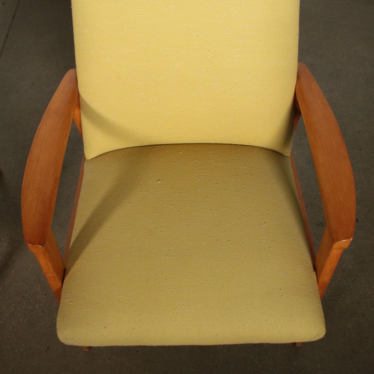 Pair of Armchairs Beech Fabric Upholstery Vintage, Italy, 1950s-1960s 2