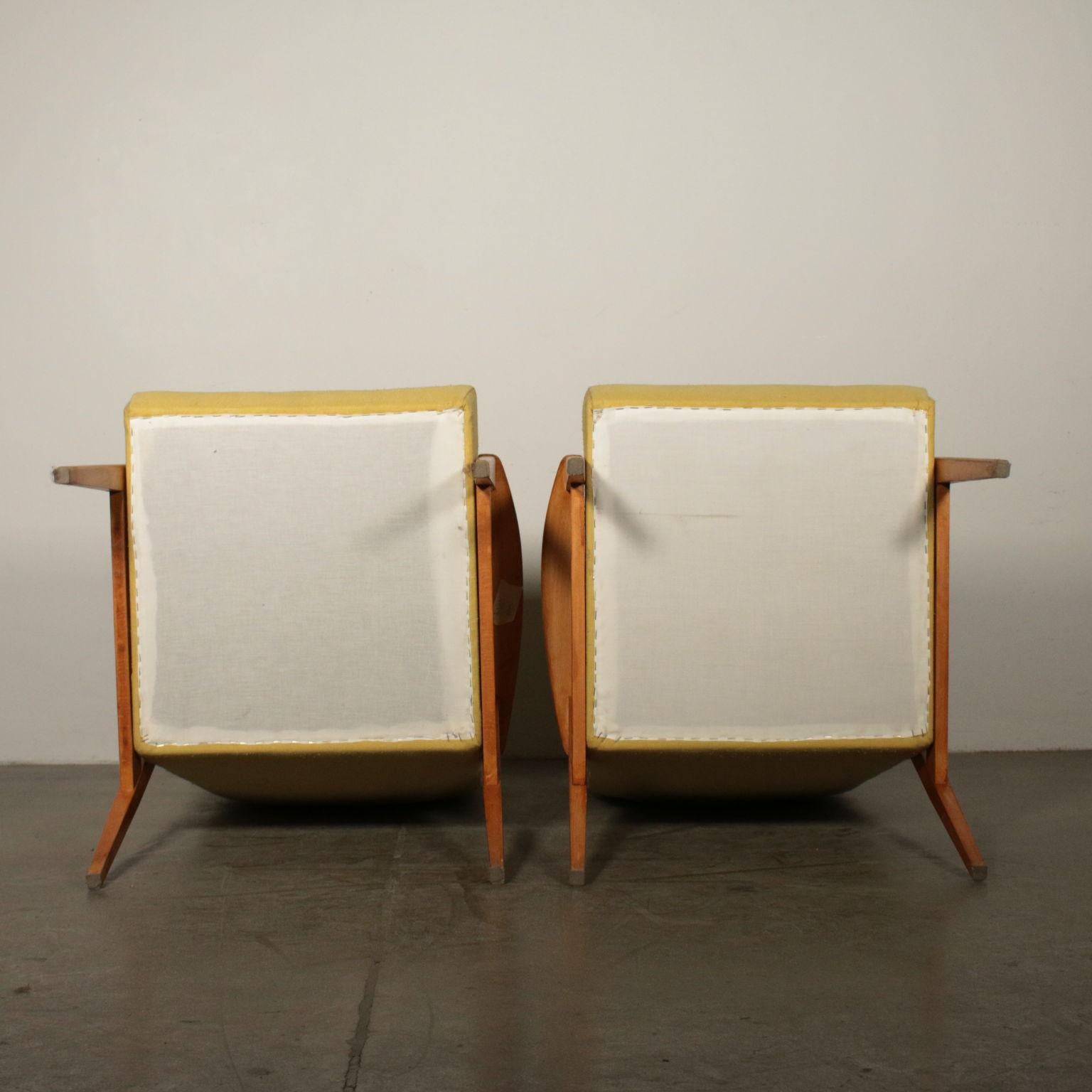 Pair of Armchairs Beech Fabric Upholstery Vintage, Italy, 1950s-1960s 3