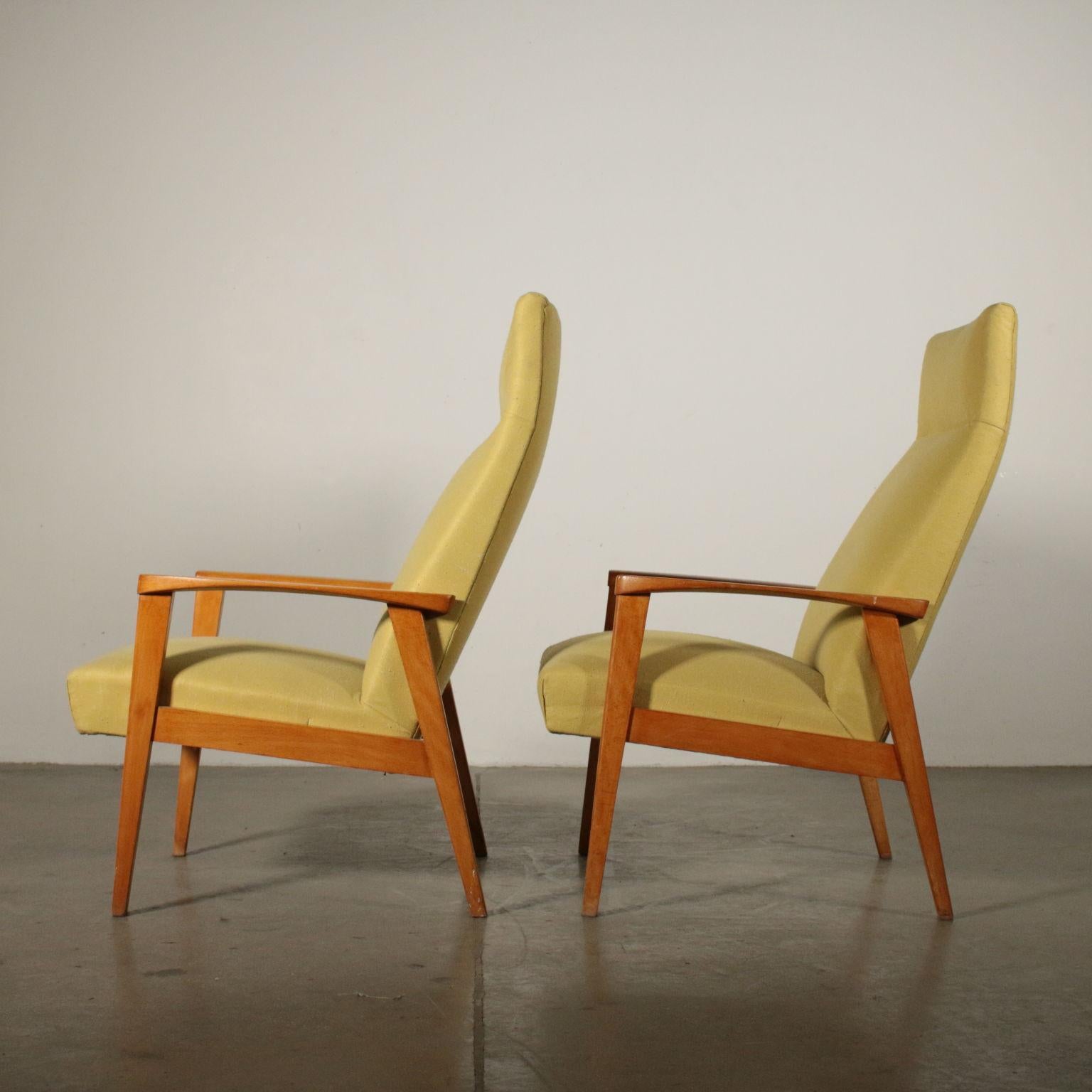 Pair of Armchairs Beech Fabric Upholstery Vintage, Italy, 1950s-1960s 4