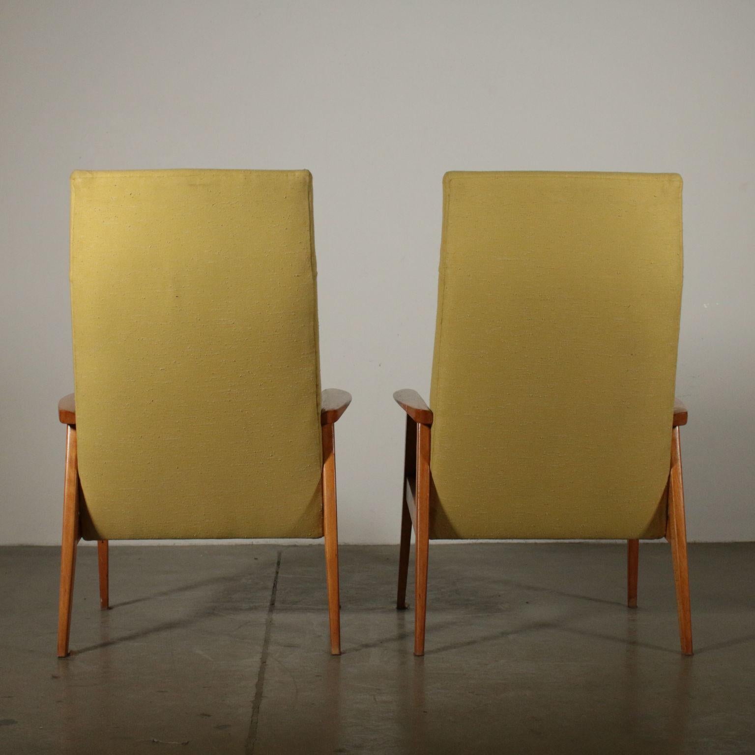 Pair of Armchairs Beech Fabric Upholstery Vintage, Italy, 1950s-1960s 5