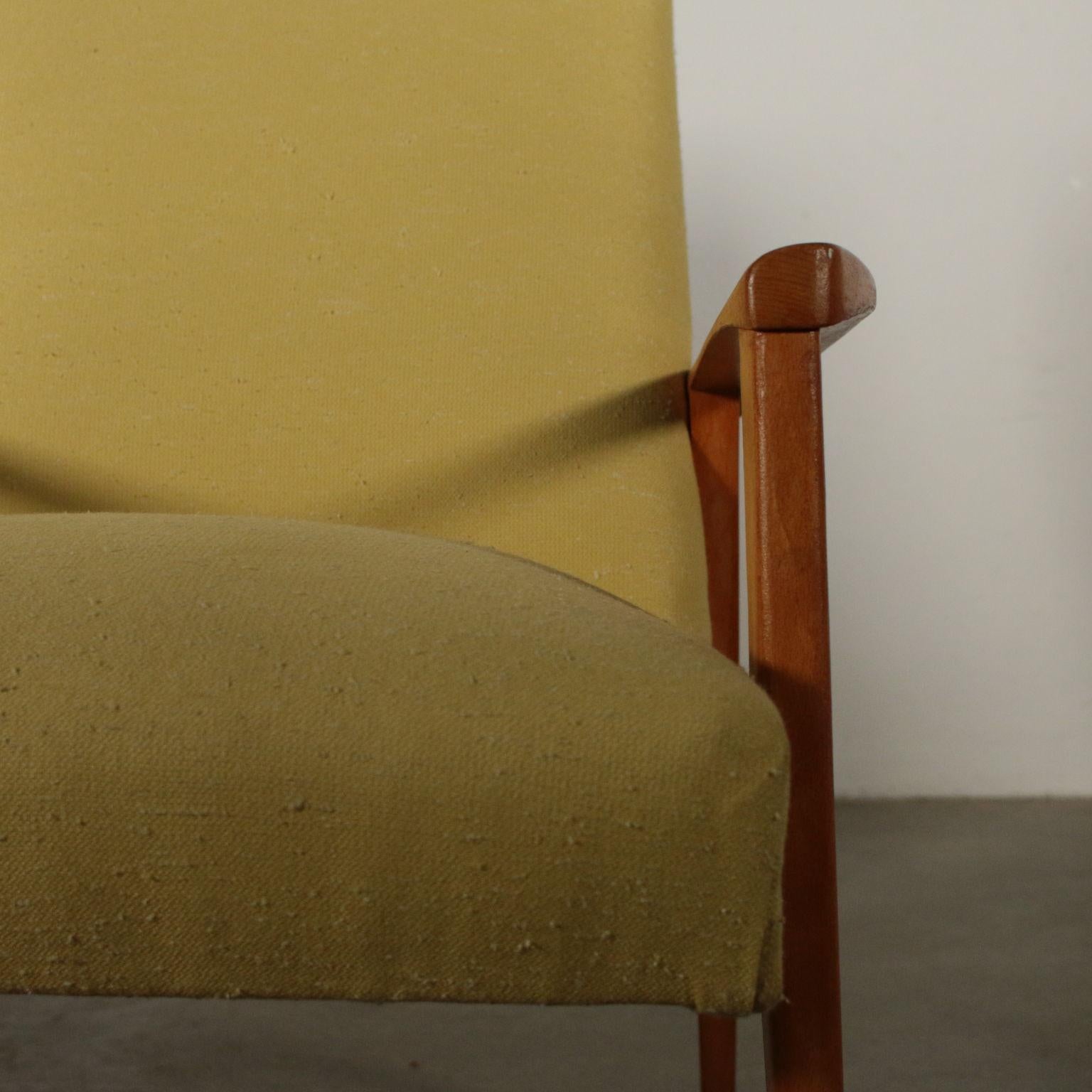 Pair of Armchairs Beech Fabric Upholstery Vintage, Italy, 1950s-1960s In Good Condition In Milano, IT