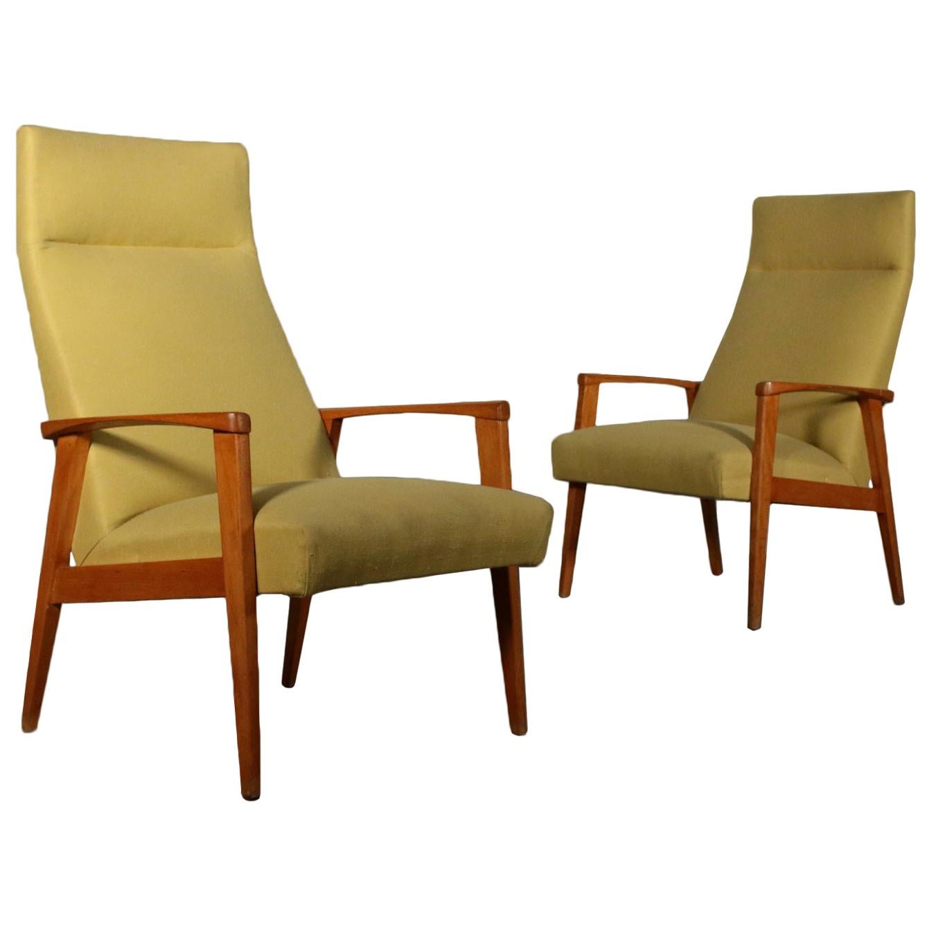 Pair of Armchairs Beech Fabric Upholstery Vintage, Italy, 1950s-1960s