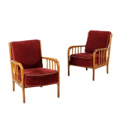 Pair of Armchairs Beech Velvet Vintage, Italy, 1940s-1950s