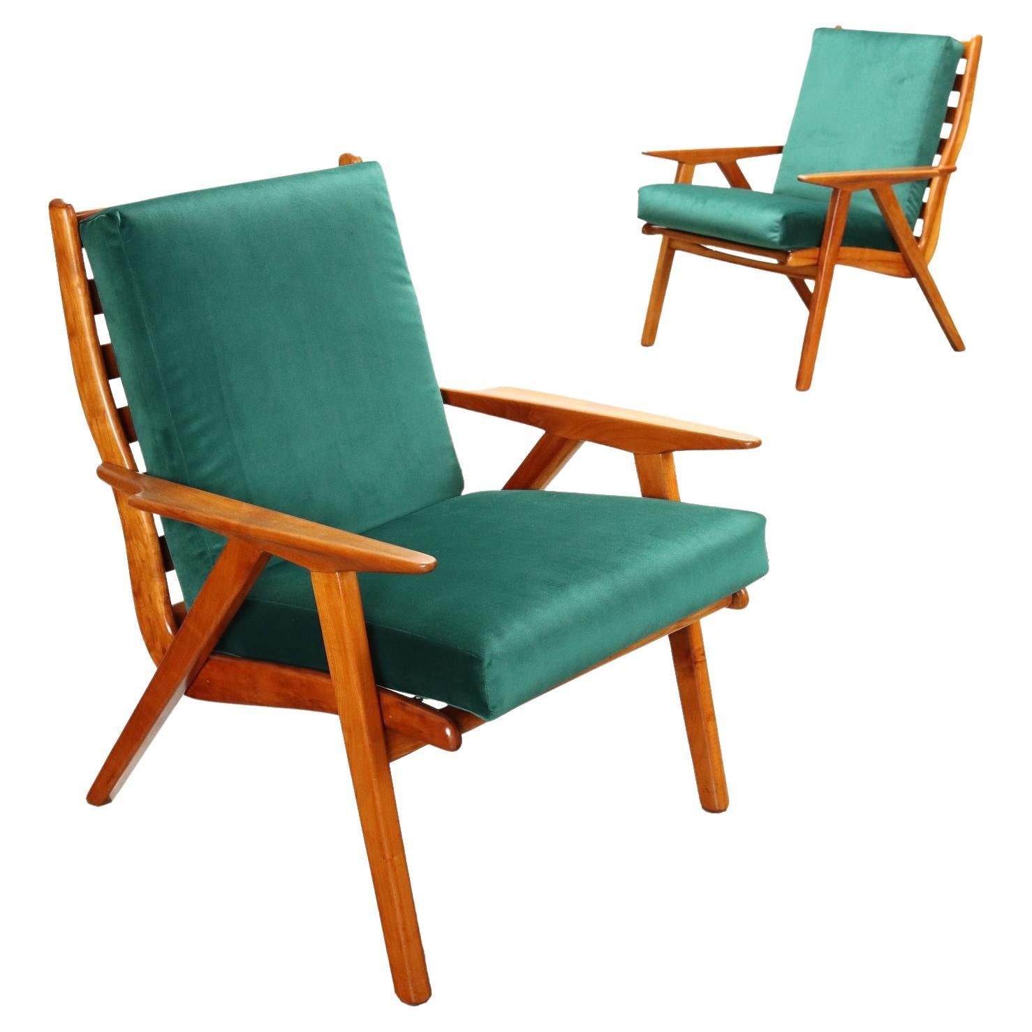 Pair of Armchairs Beech Wood, Italy, 1950s