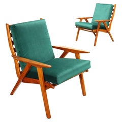 Pair of Armchairs Beech Wood Italy 1950s