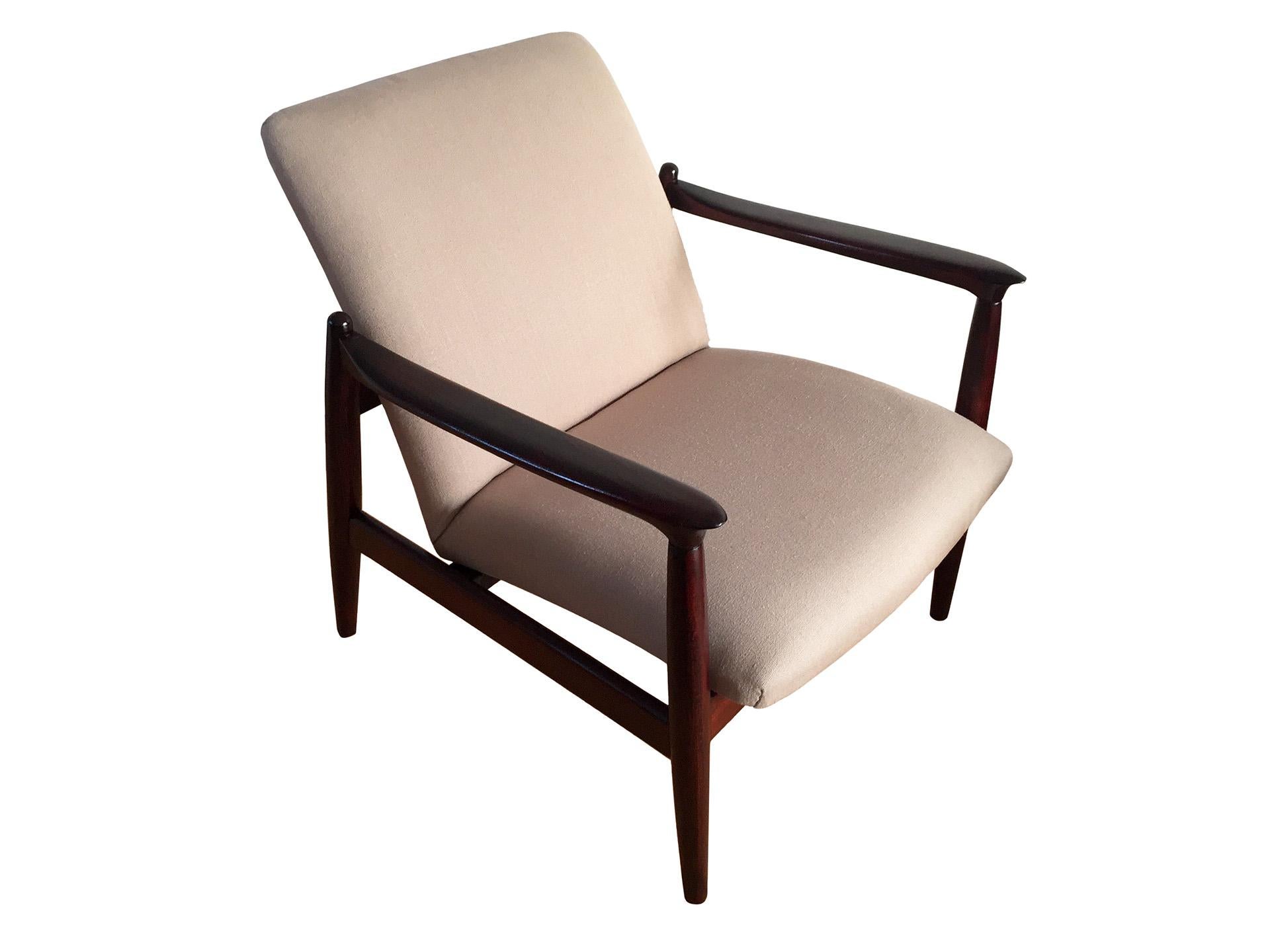 Mid-Century Modern Pair of Armchairs, Beige Linen, Edmund Homa, 1960s For Sale