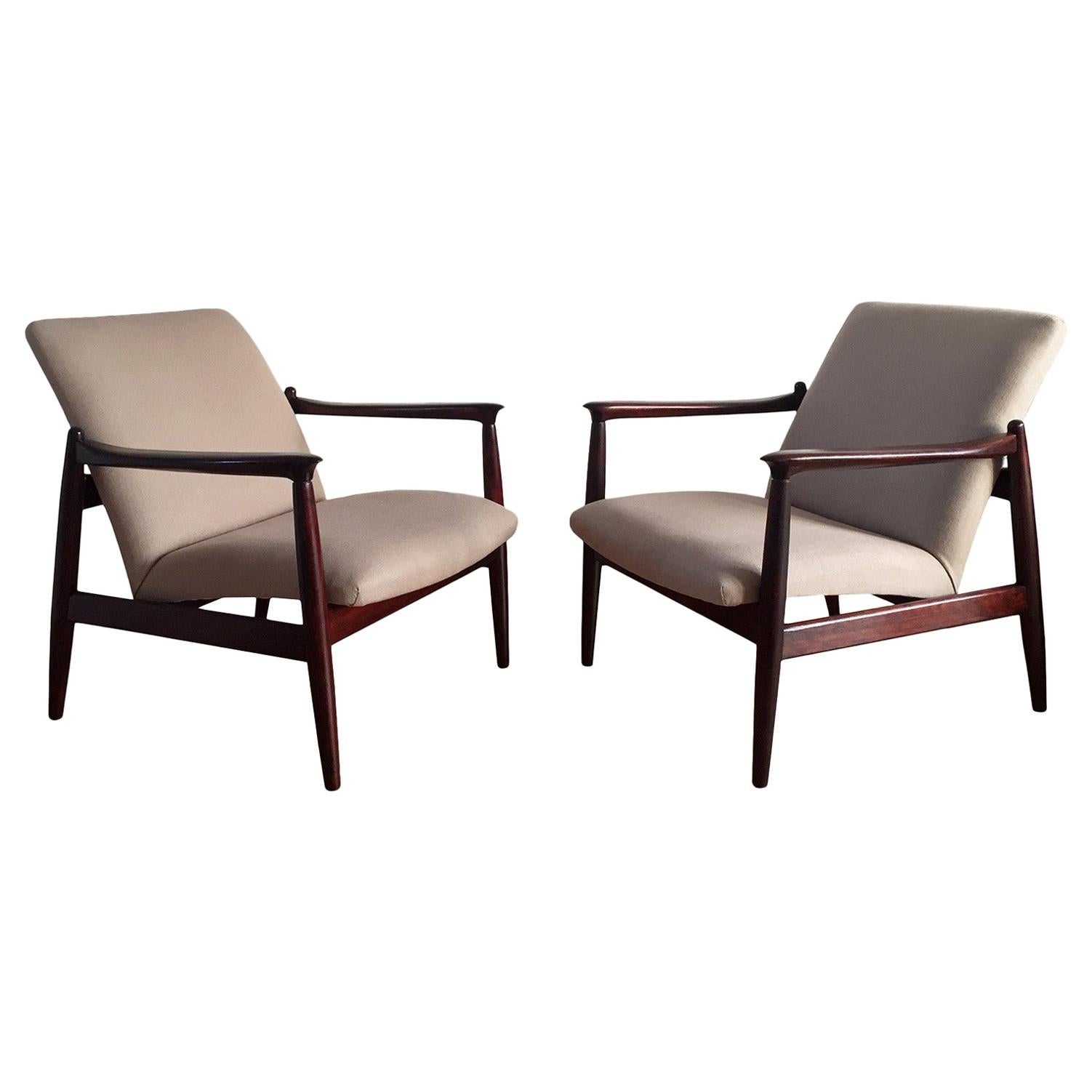 Pair of Armchairs, Beige Linen, Edmund Homa, 1960s For Sale