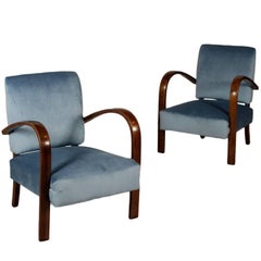 Pair of Armchairs Bentwood Springs Foam Velvet Vintage, Italy, 1940s