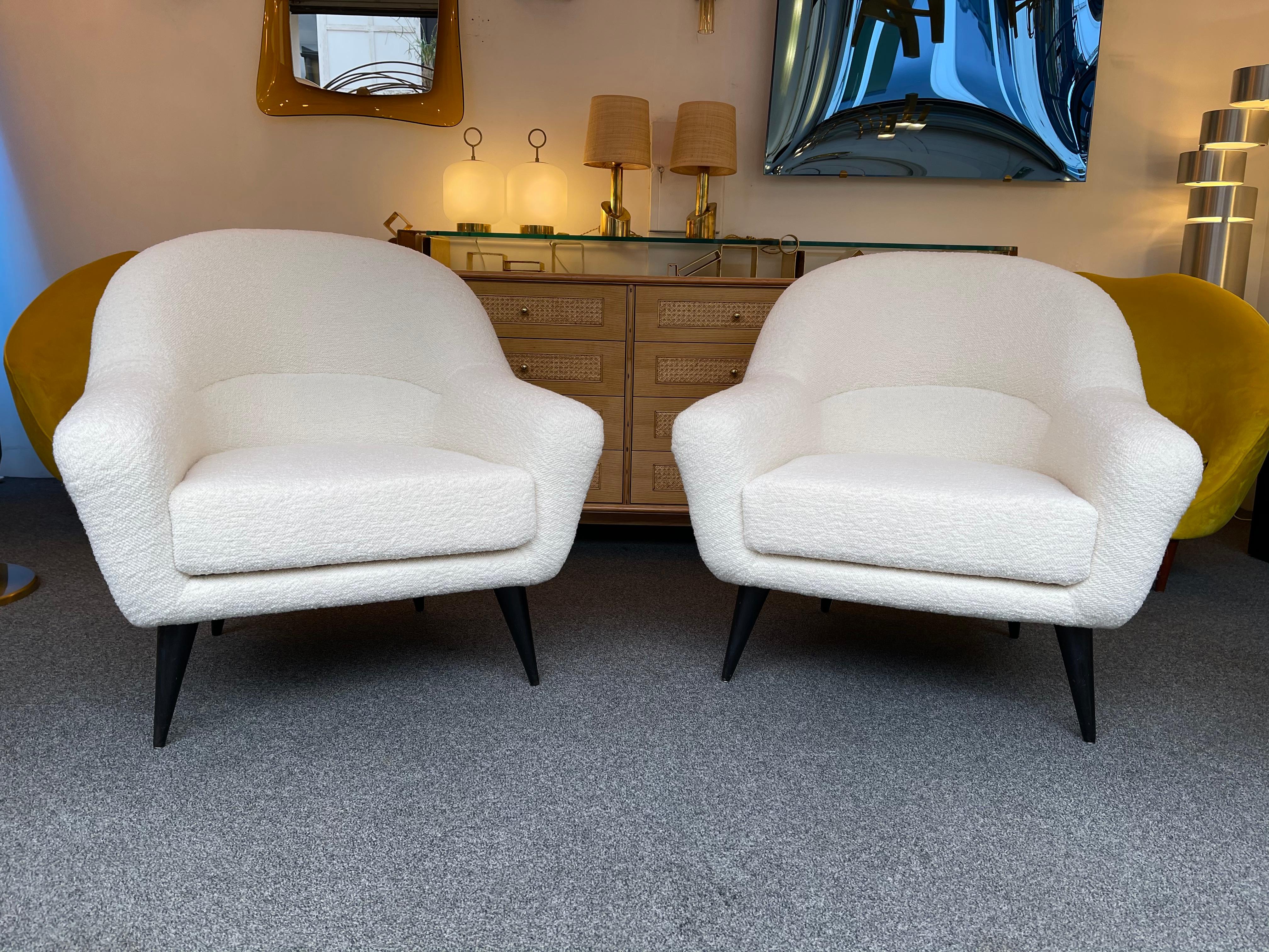 Pair of Armchairs Bouclé Fabric by Charles Ramos, France, 1950s 5