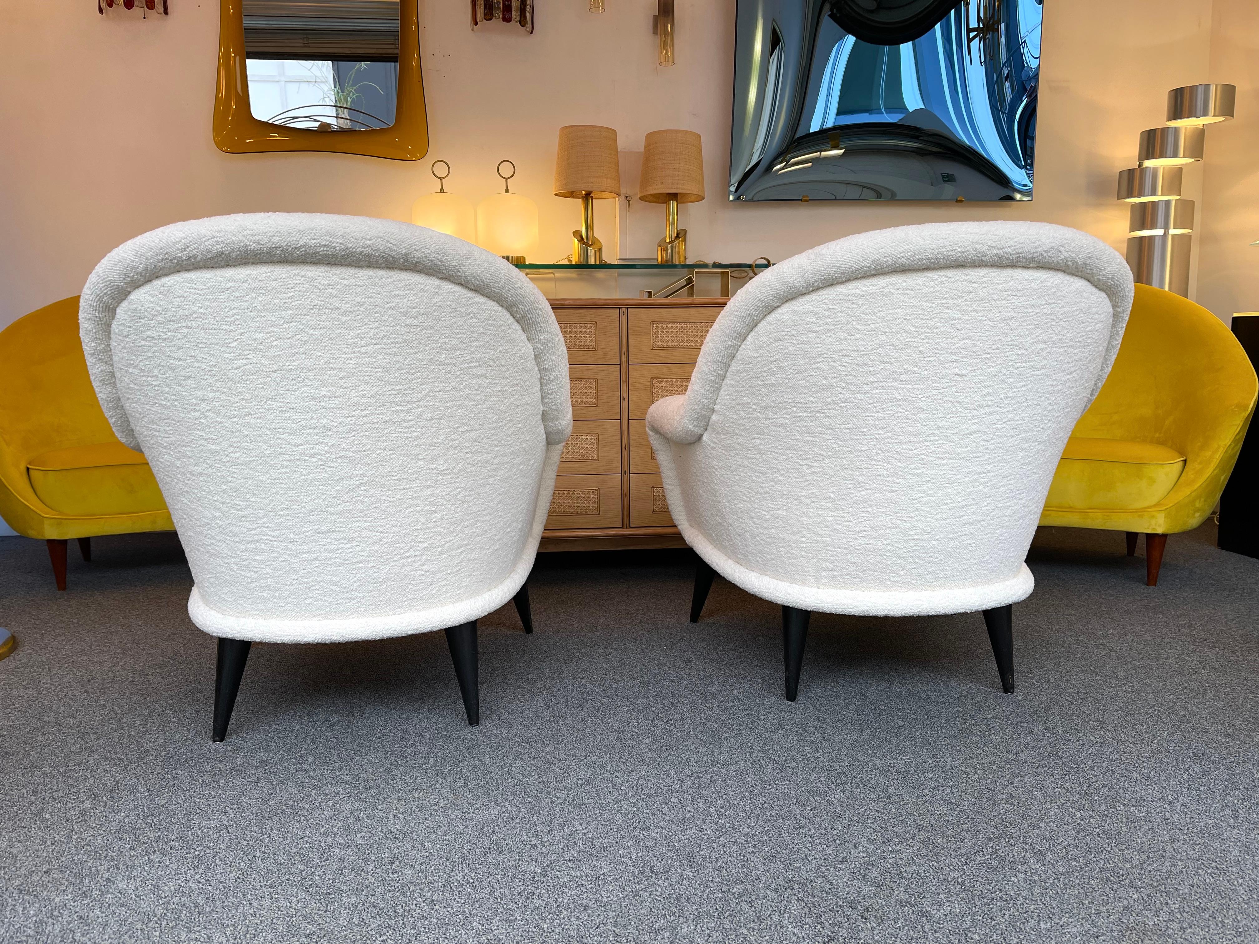 Pair of Armchairs Bouclé Fabric by Charles Ramos, France, 1950s In Good Condition In SAINT-OUEN, FR