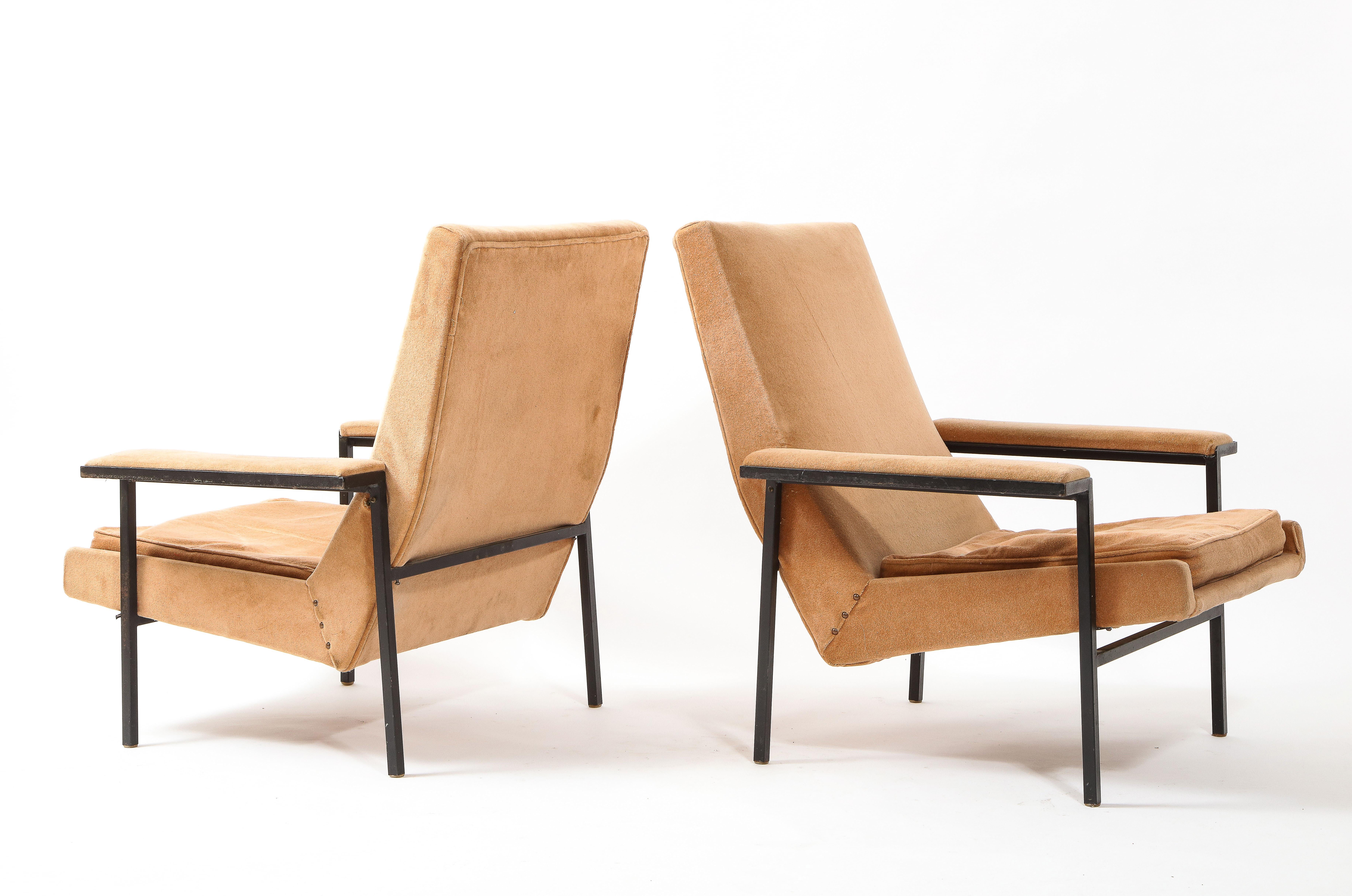 Steel A.R.P Guariche, Motte, Mortier Pair of Armchairs, France 1955 For Sale