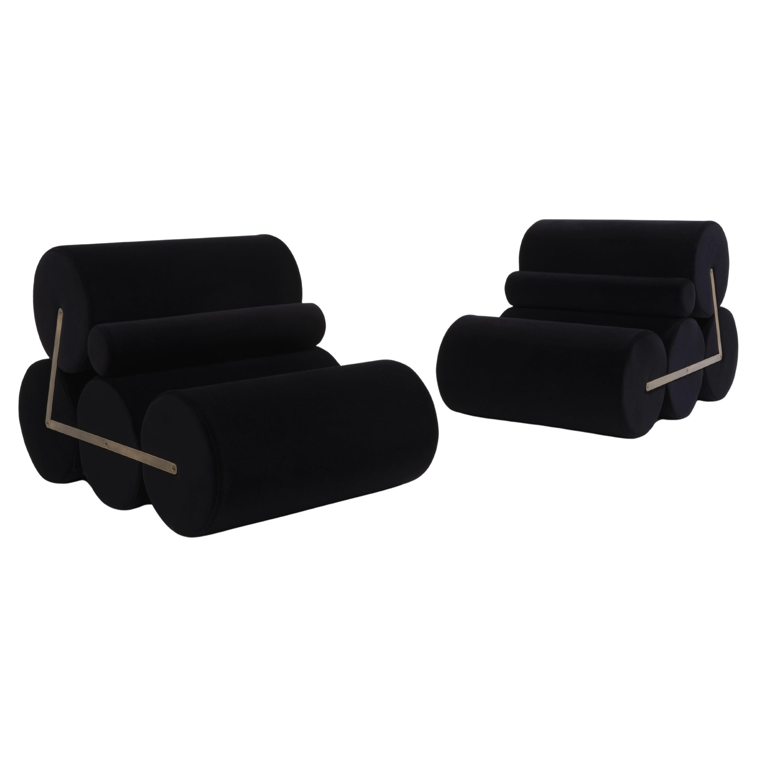 Paire de fauteuils par Auro Trivellato pour I.L.A. velours noir 1972