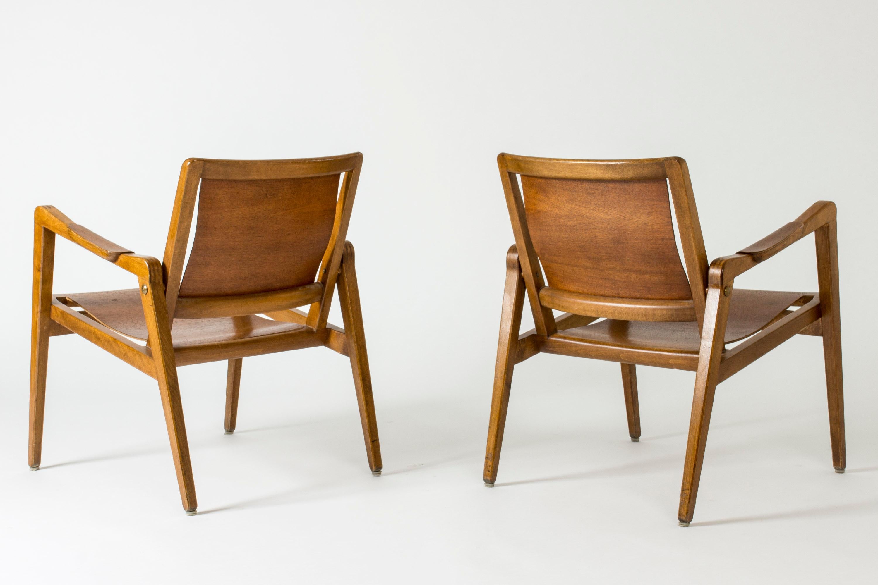 Elm Pair of Armchairs by Axel Larsson for Bodafors, Sweden, 1940s.