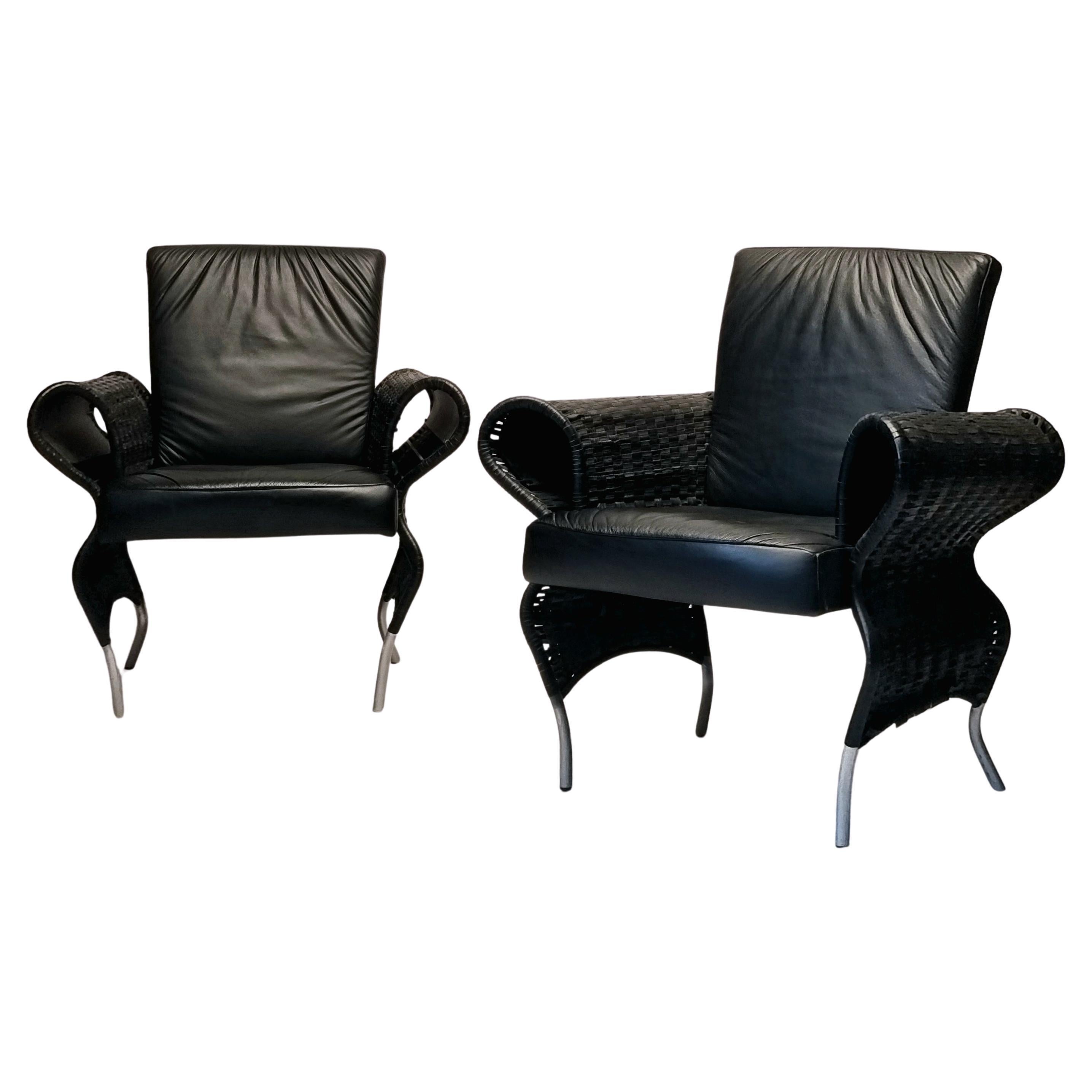 Pair Of Armchairs By Borek Sipek - Neo Baroque - Leather - Ca 1980 For Sale