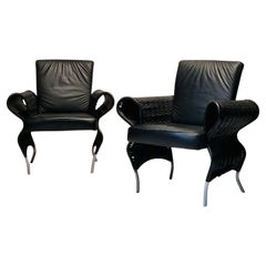 Retro Pair Of Armchairs By Borek Sipek - Neo Baroque - Leather - Ca 1980
