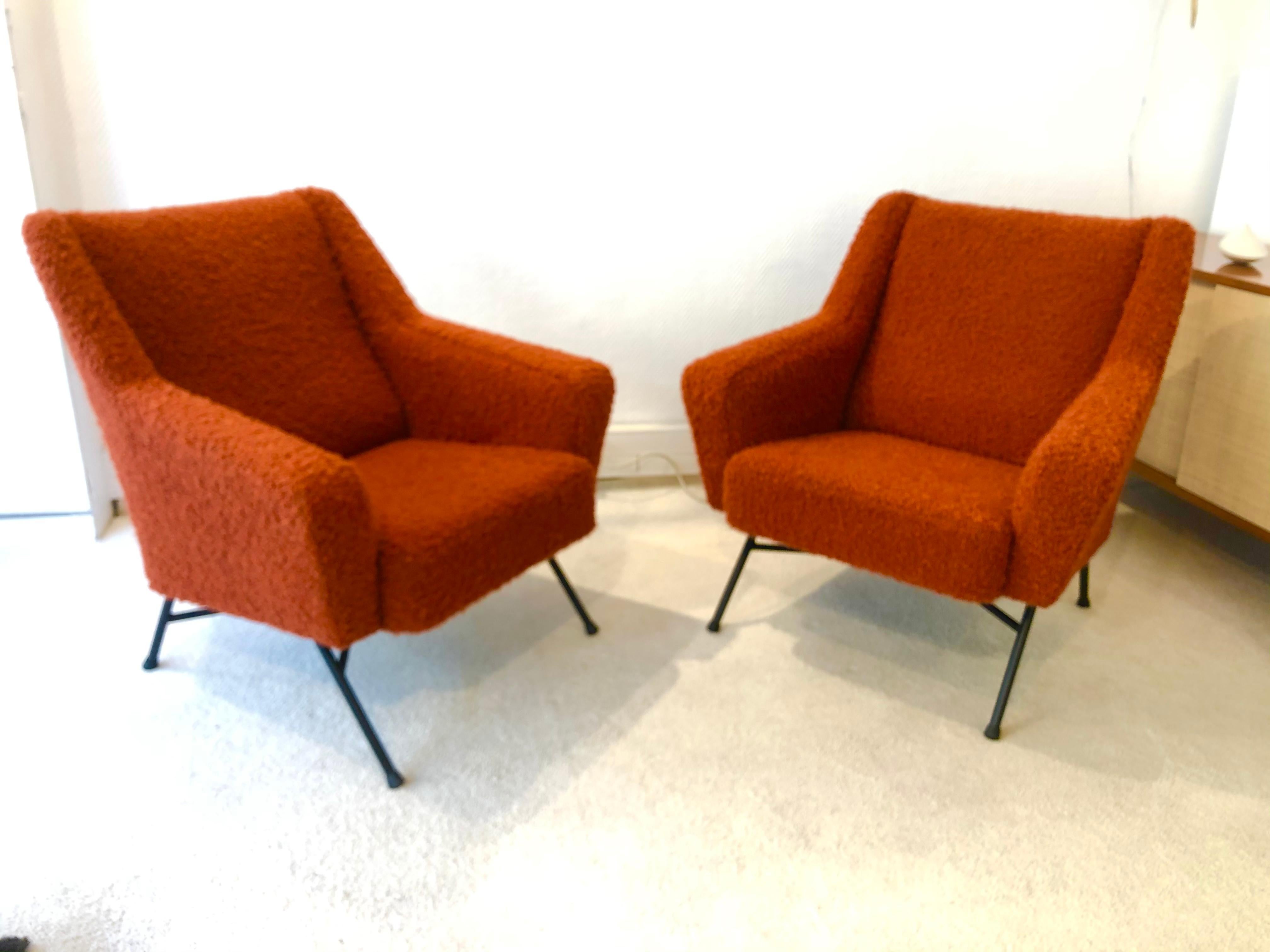 Pair of armchairs by Dangles et Defrance
from 1950 edited by the burov house
Metal and fabric top of the line
terracotta color.