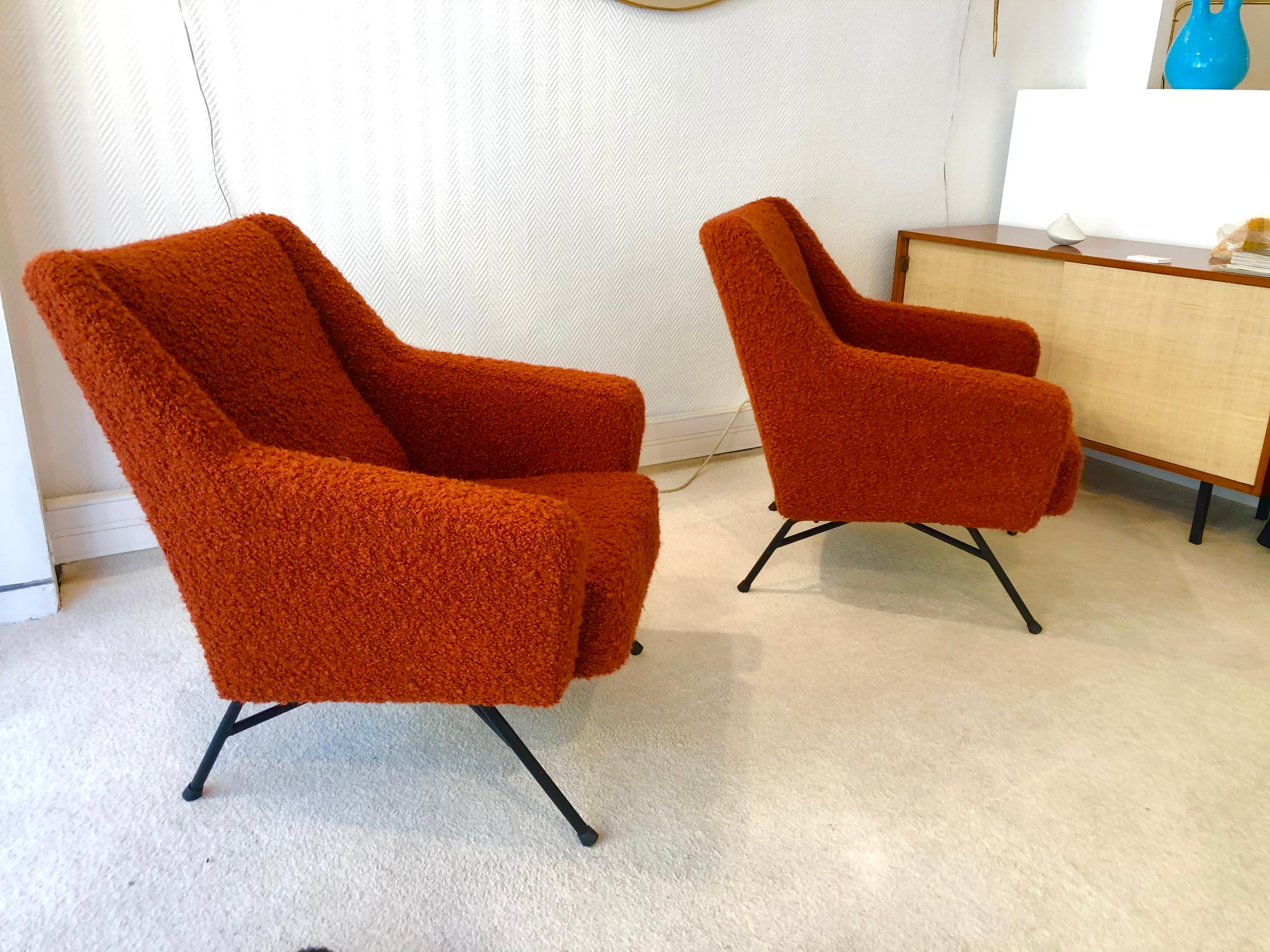 Mid-Century Modern Pair of Armchairs by Dangles et Defrance 1950