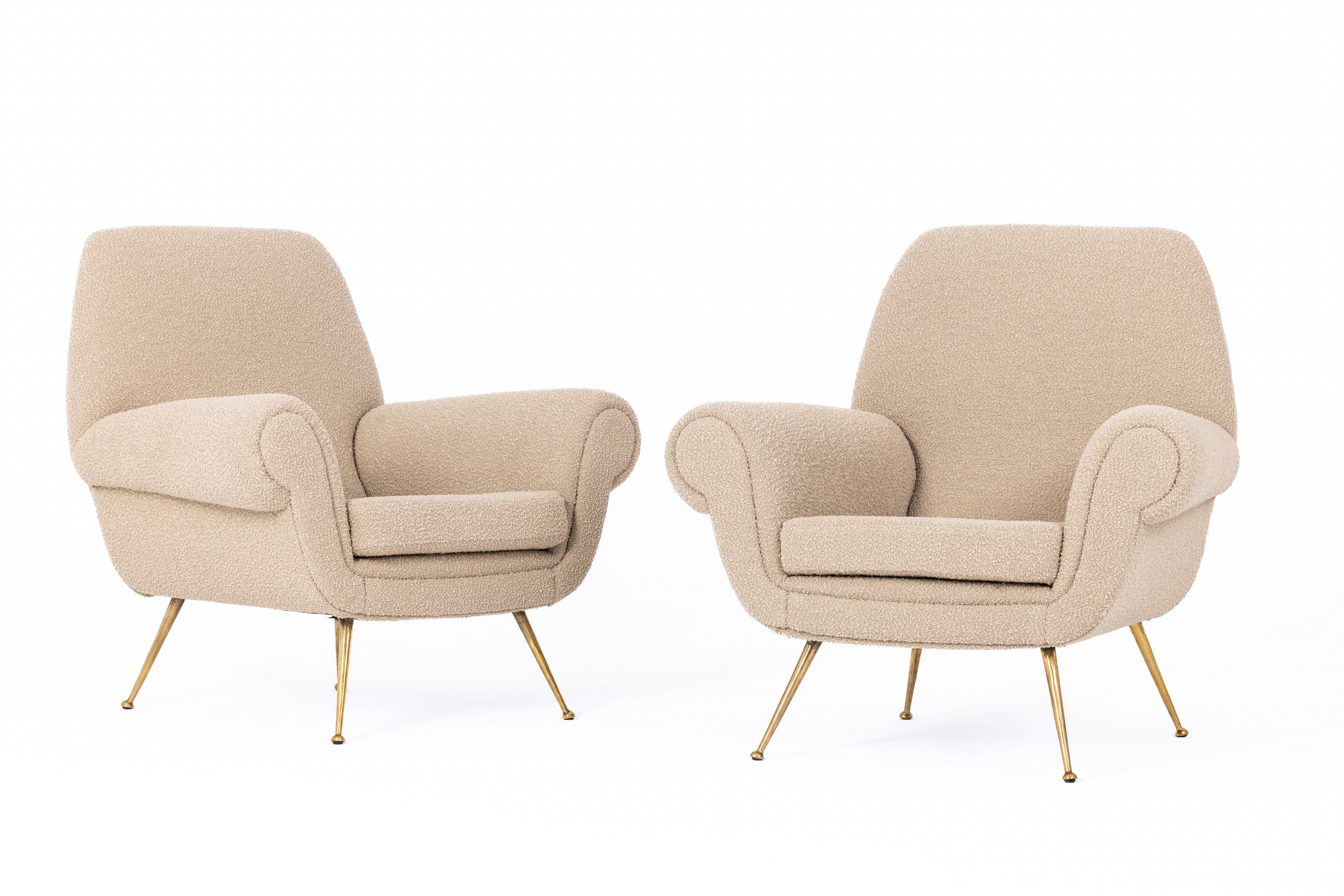 20th Century Pair of armchairs by Gigi Radice, Italy 1950s, fabric Bisson Bruneel For Sale