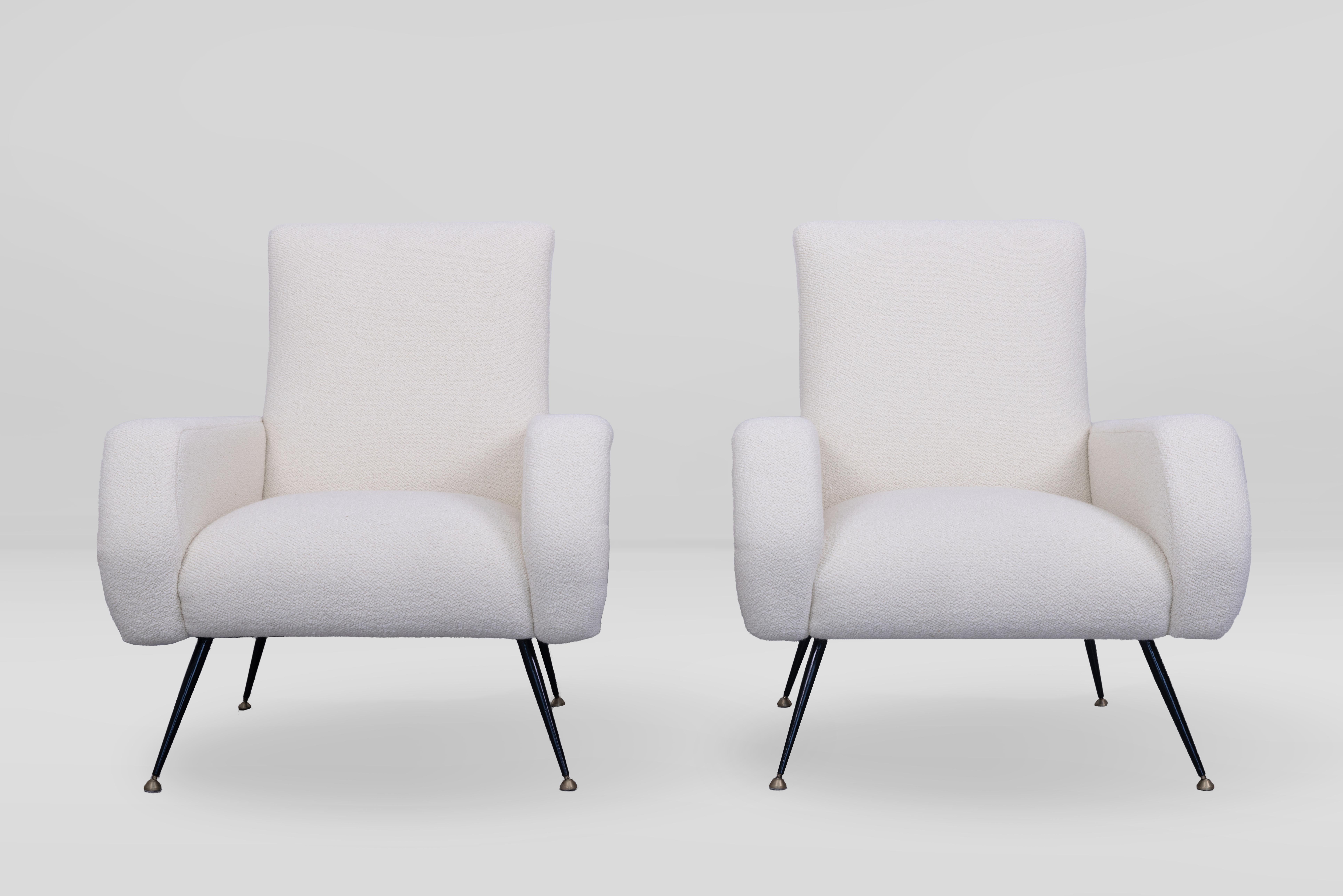 Mid-Century Modern Pair of Armchairs by Gigi Radice, Italy 1950s, Upholstered in Ivory Boucle’