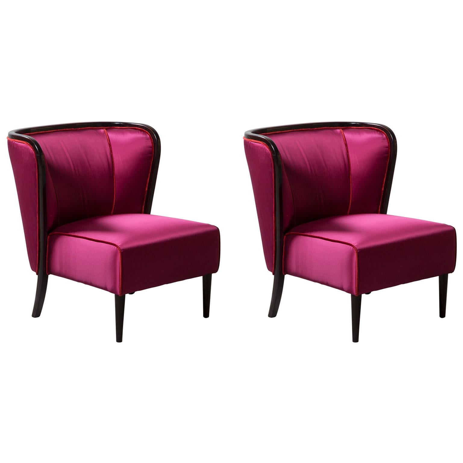 Pair of Large Armchairs with Matching Stools in the Style of Guglielmo