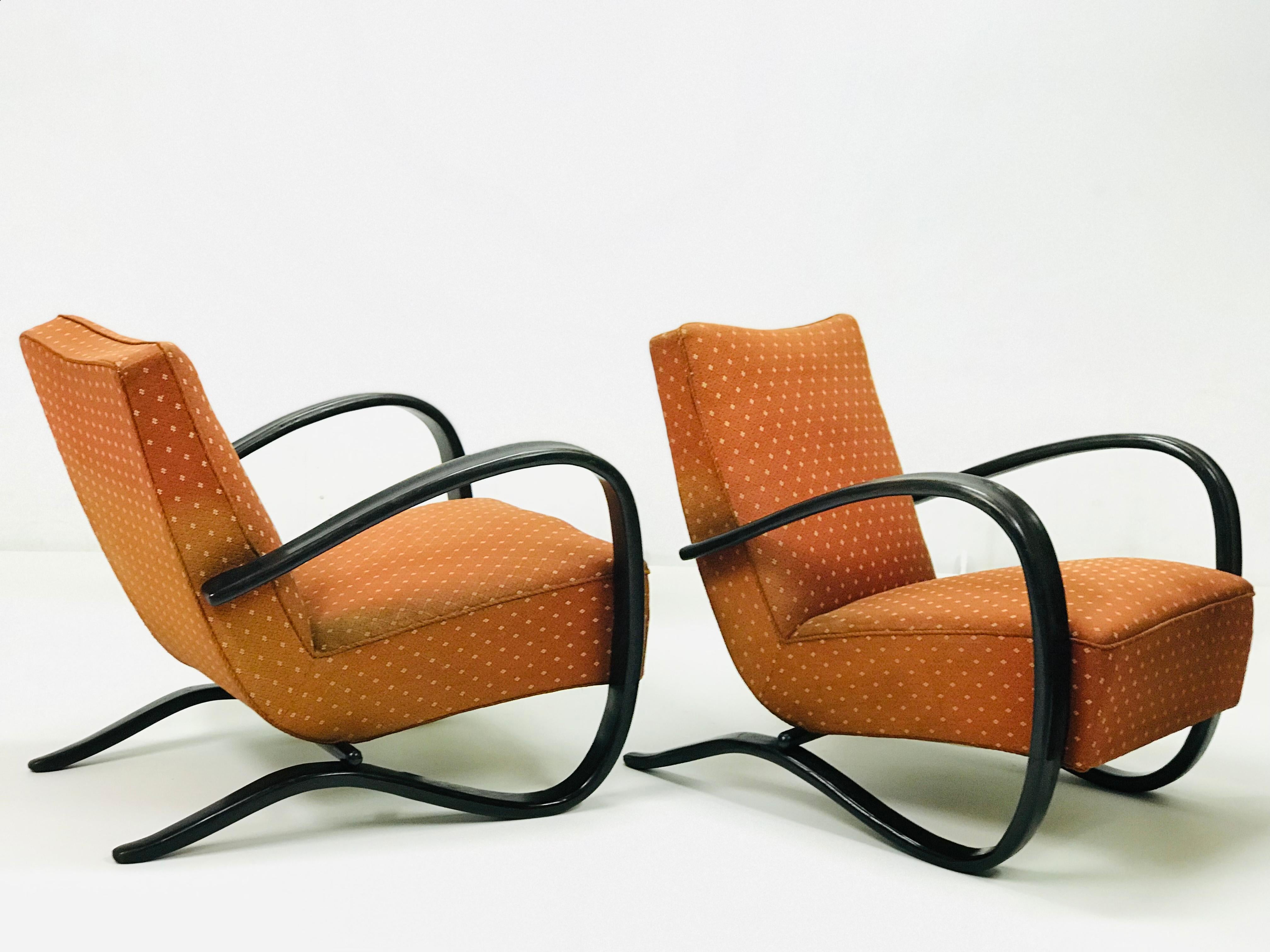 Machine-Made Pair of Armchairs by J. Halabala 1930, Model H-269 For Sale