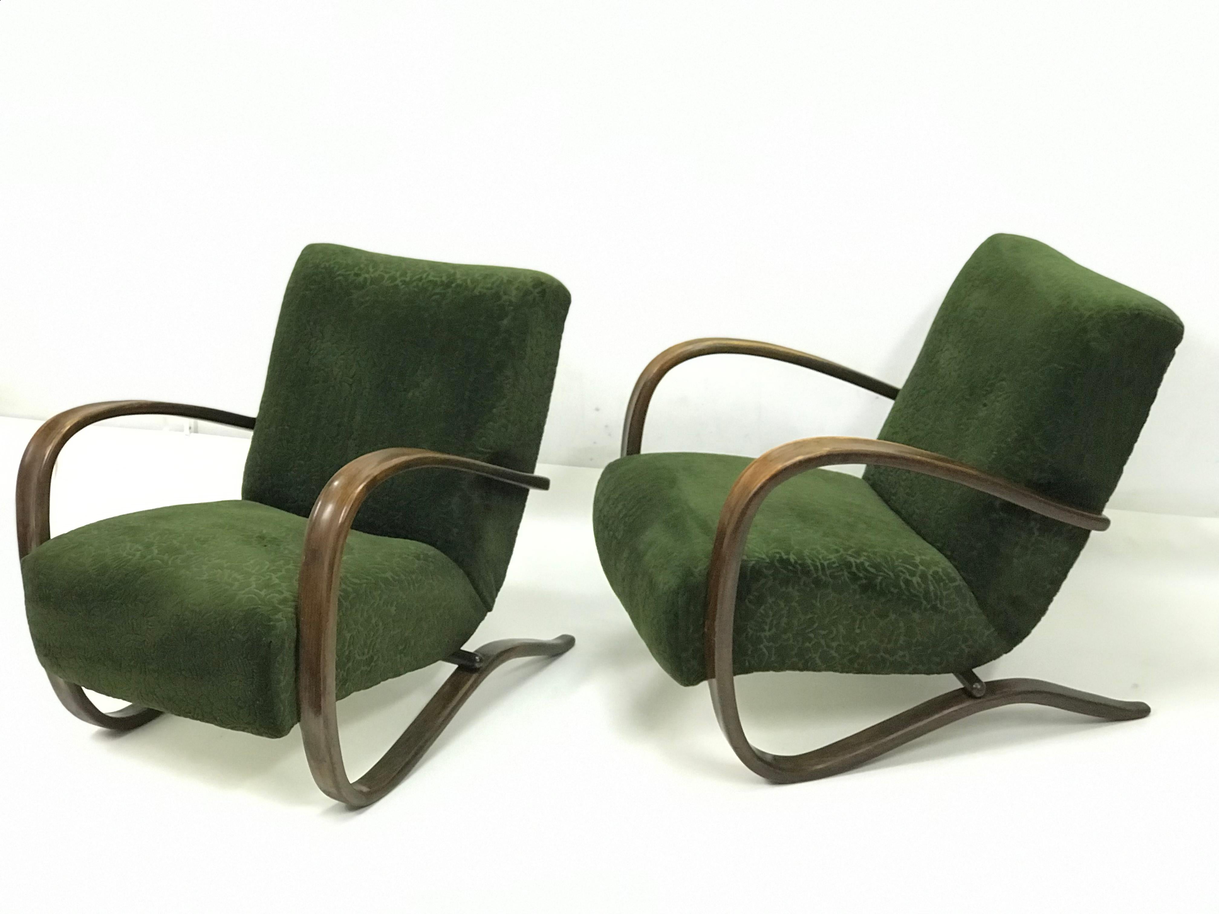 Art Deco Pair of Armchairs by J. Halabala model H-269, 