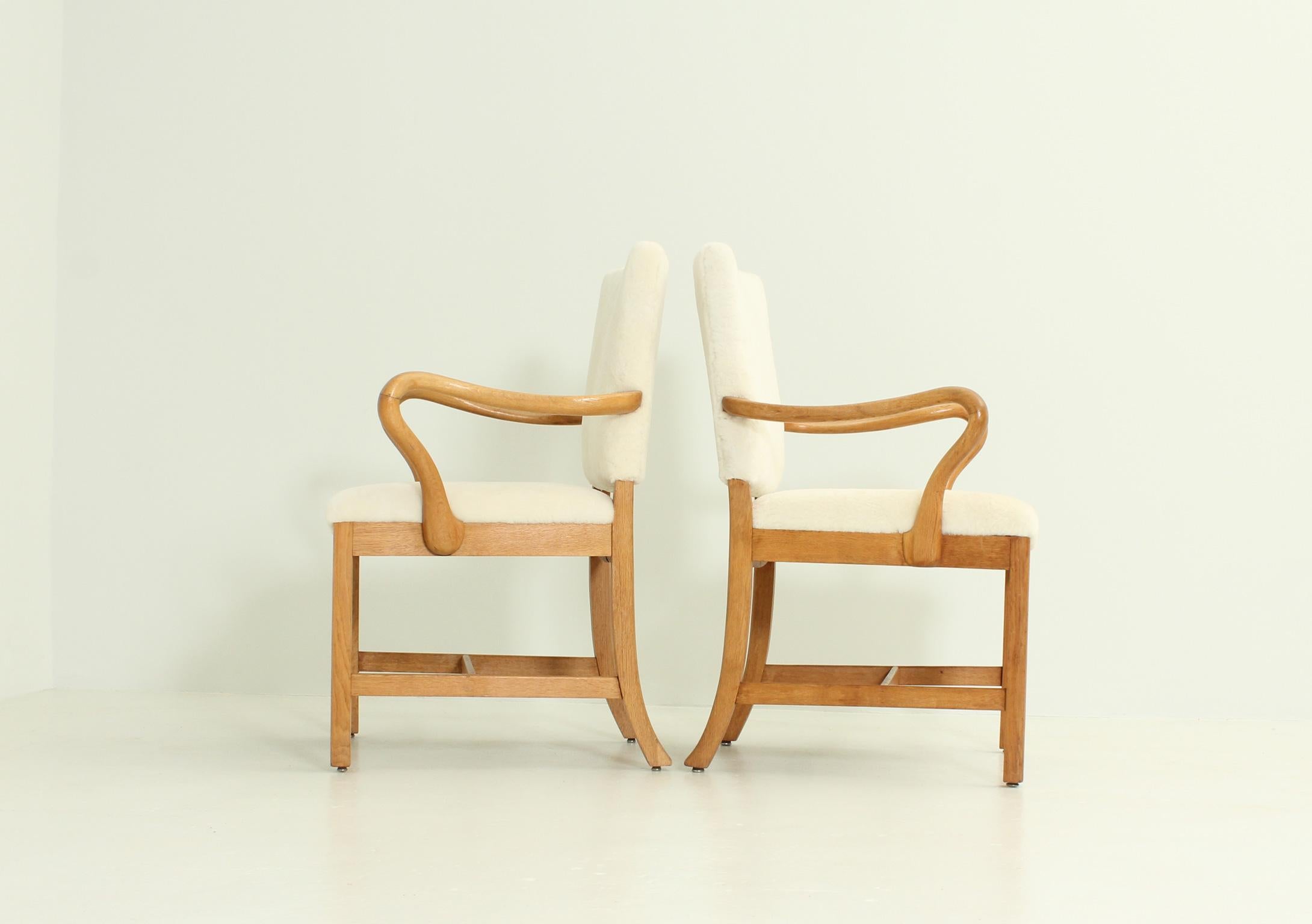 Carved Pair of Armchairs by Jacob Kjaer, Denmark, 1930's