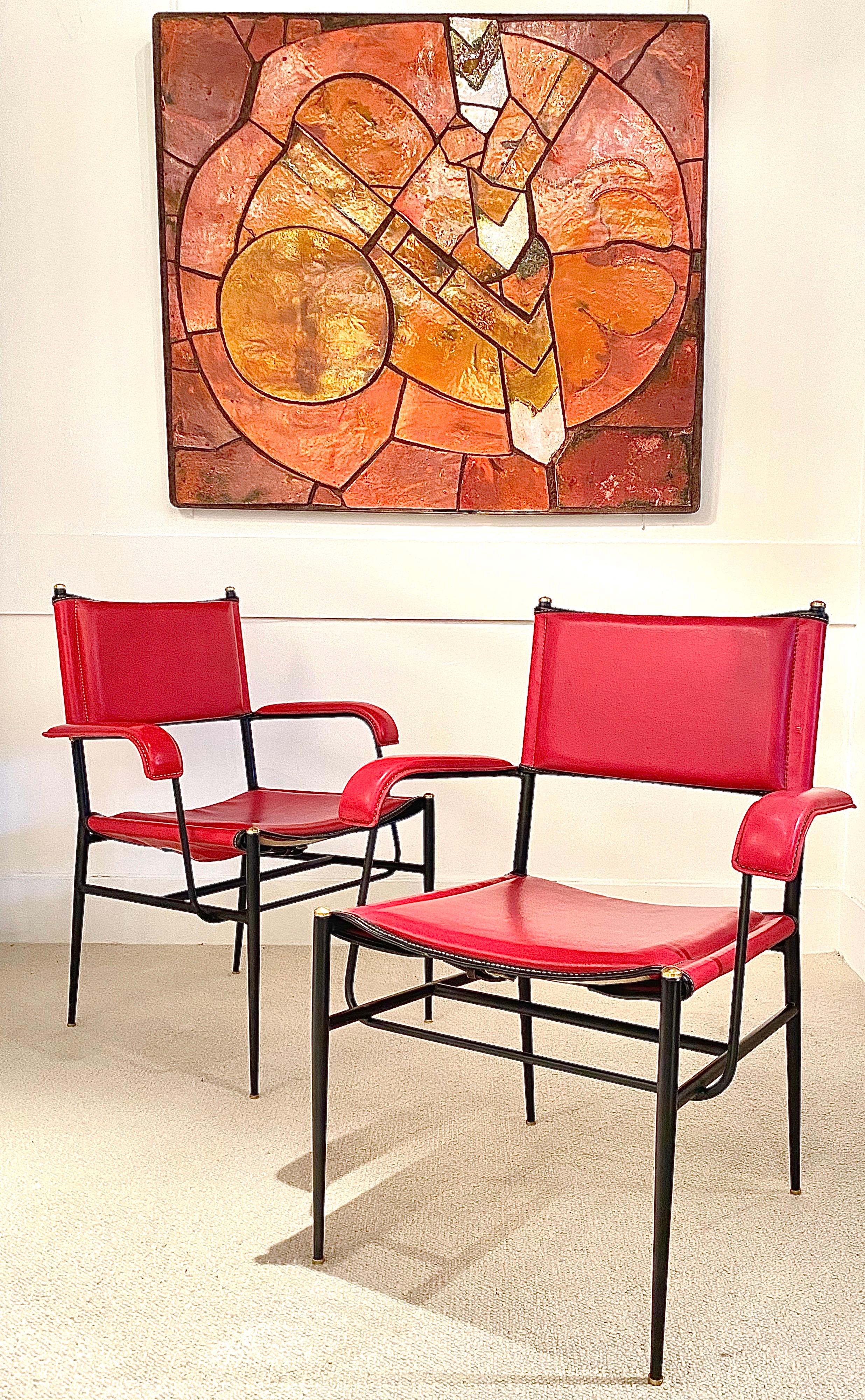 Pair of Armchairs by Jacques Adnet For Sale 3
