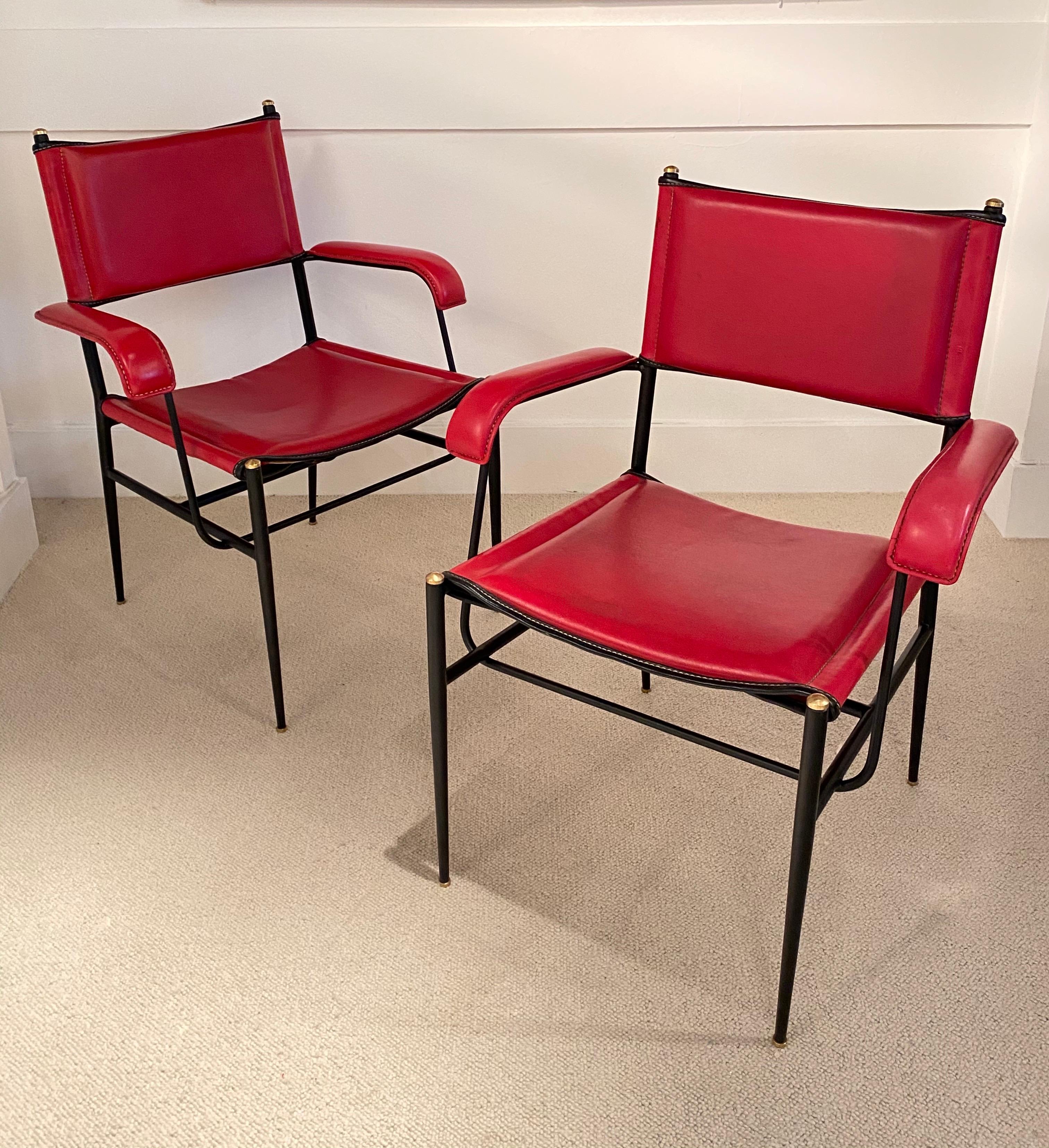 Pair of Armchairs by Jacques Adnet For Sale 5