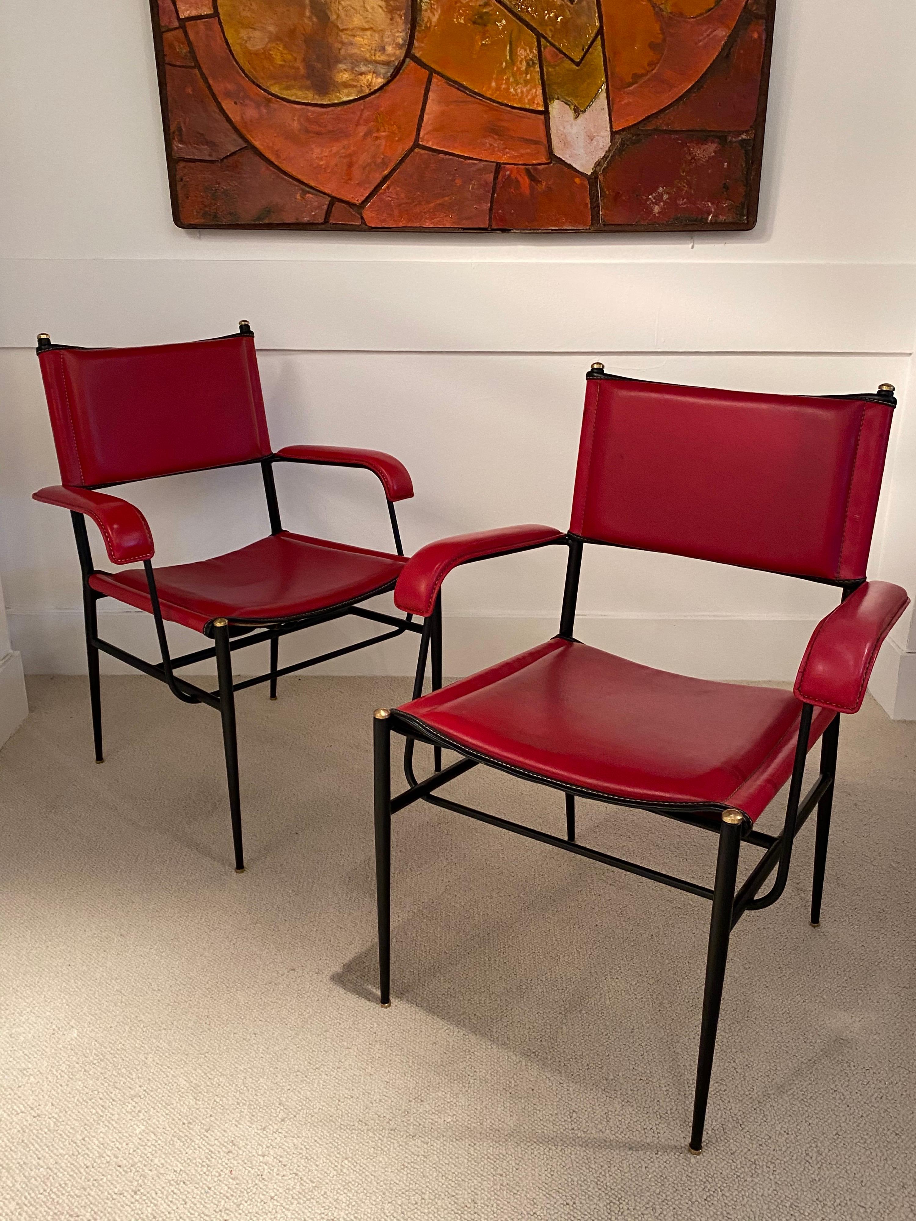 Pair of Armchairs by Jacques Adnet For Sale 7