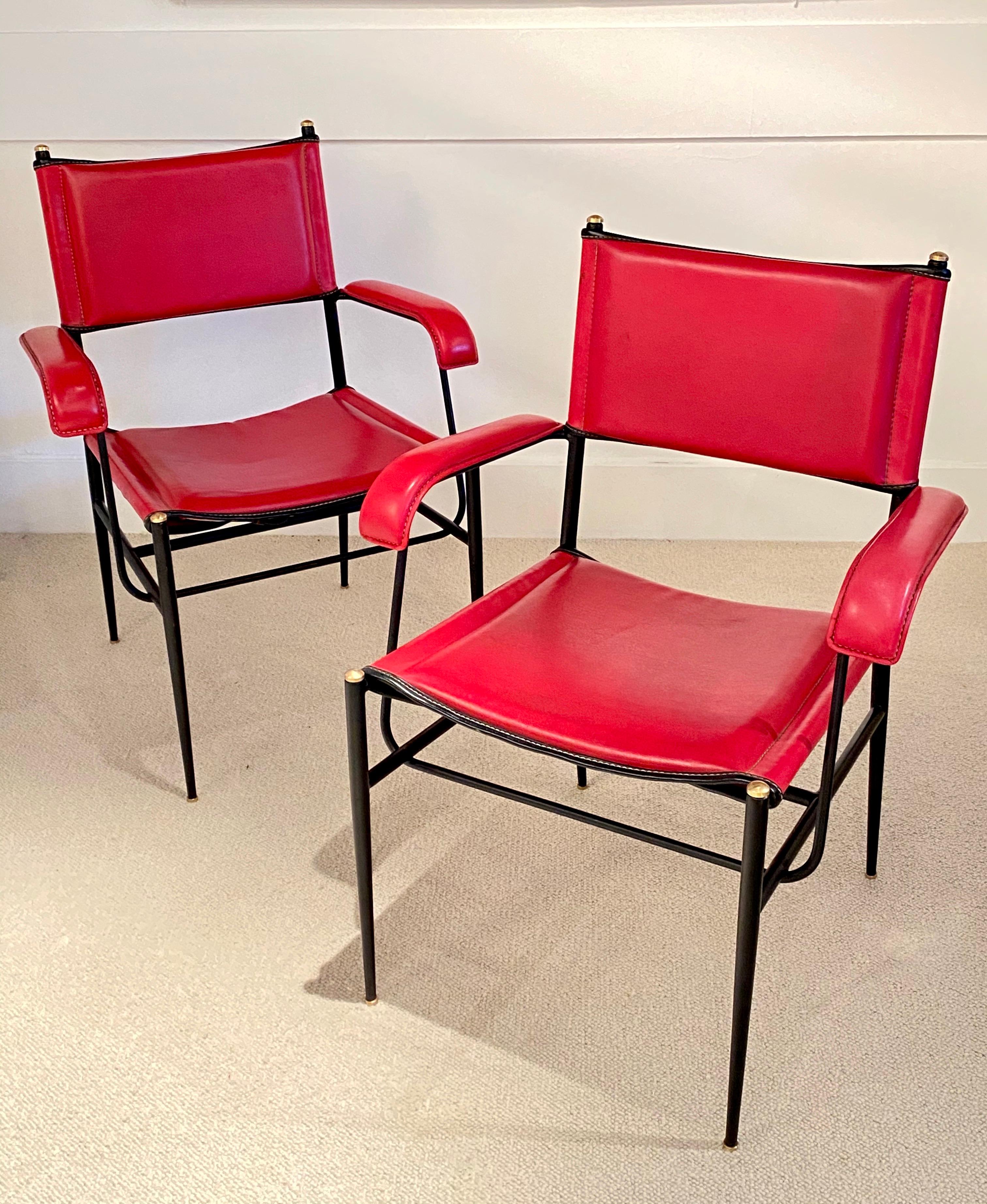 Mid-Century Modern Pair of Armchairs by Jacques Adnet For Sale