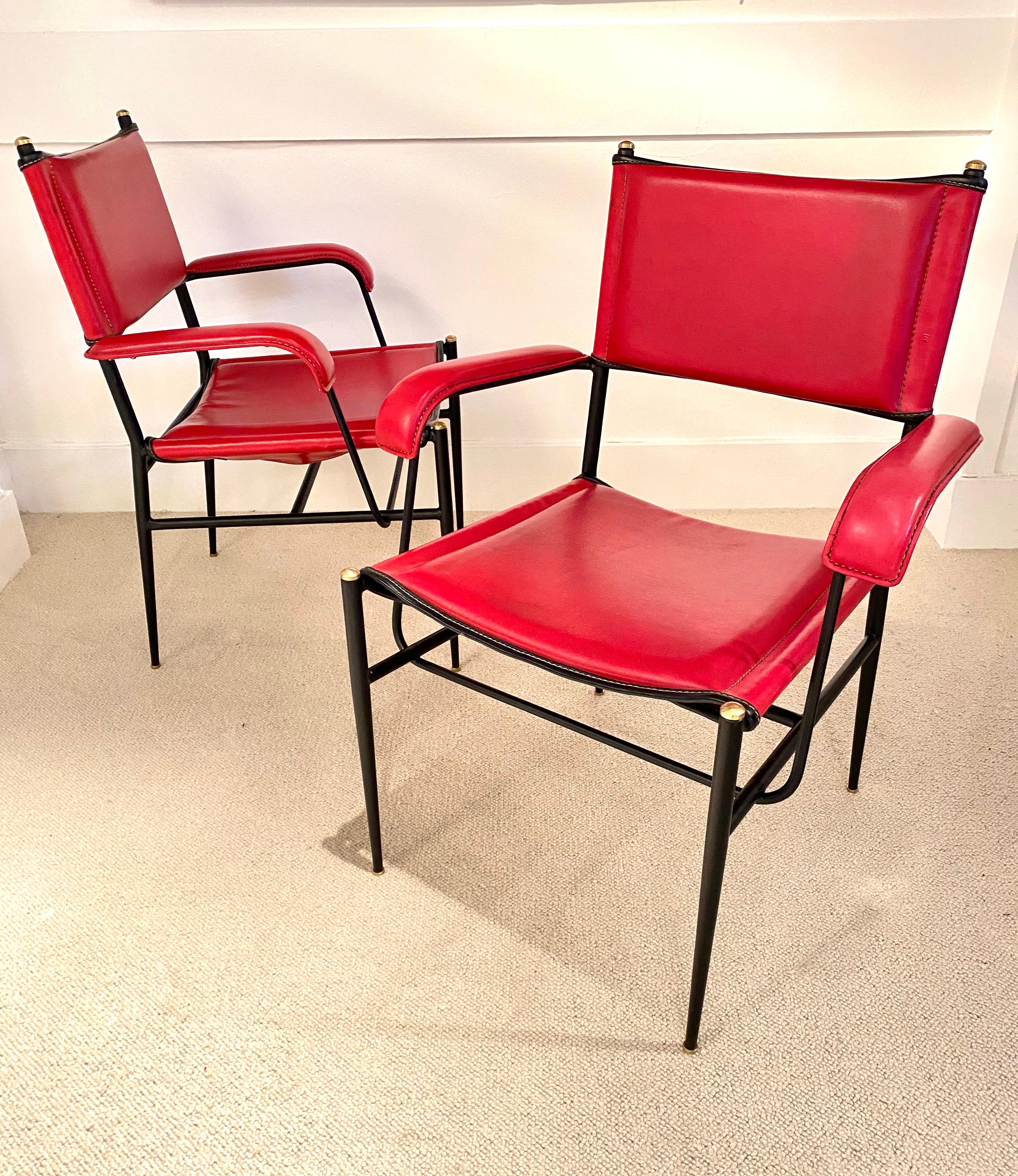 Brass Pair of Armchairs by Jacques Adnet For Sale