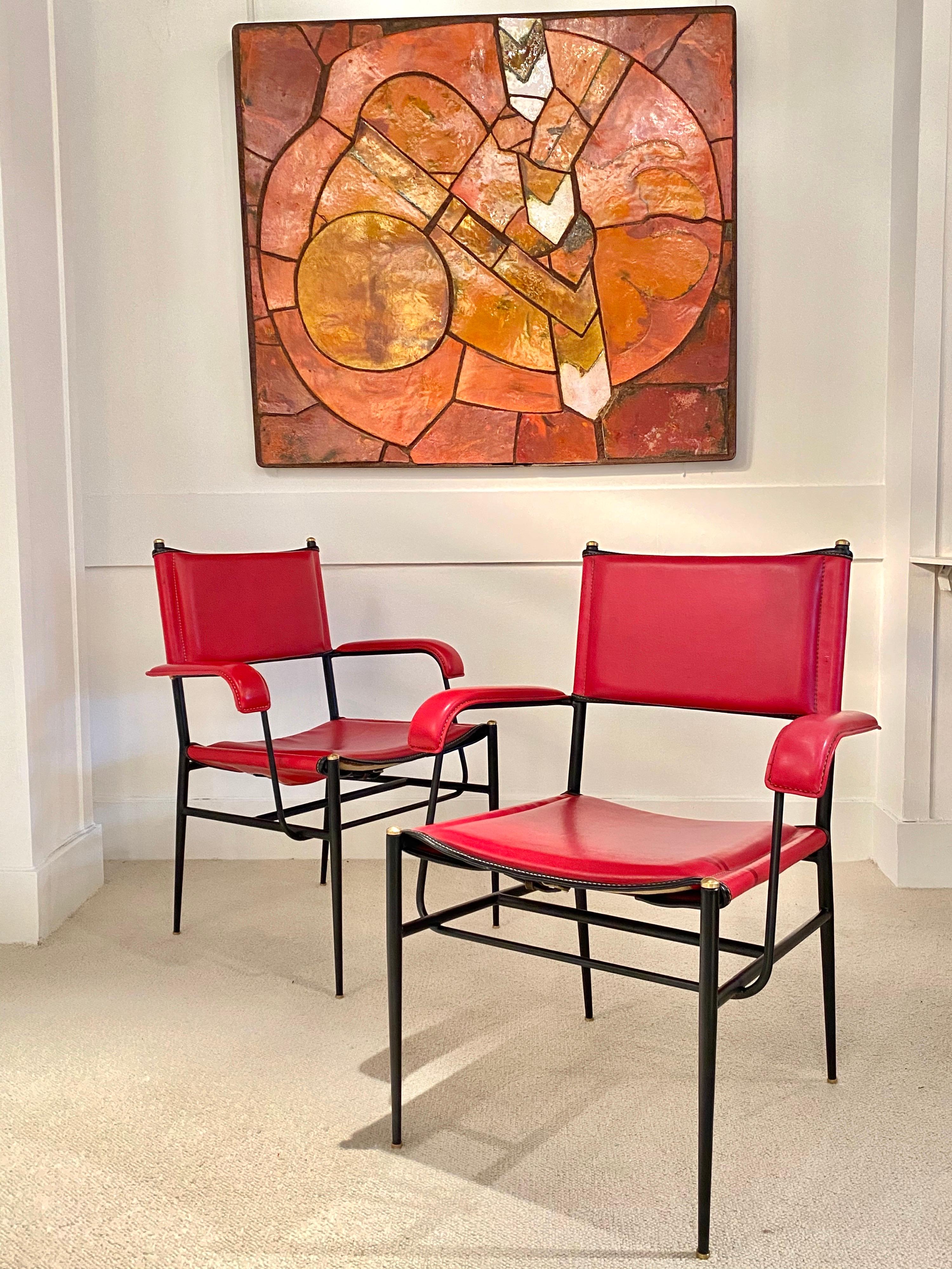Pair of Armchairs by Jacques Adnet For Sale 1