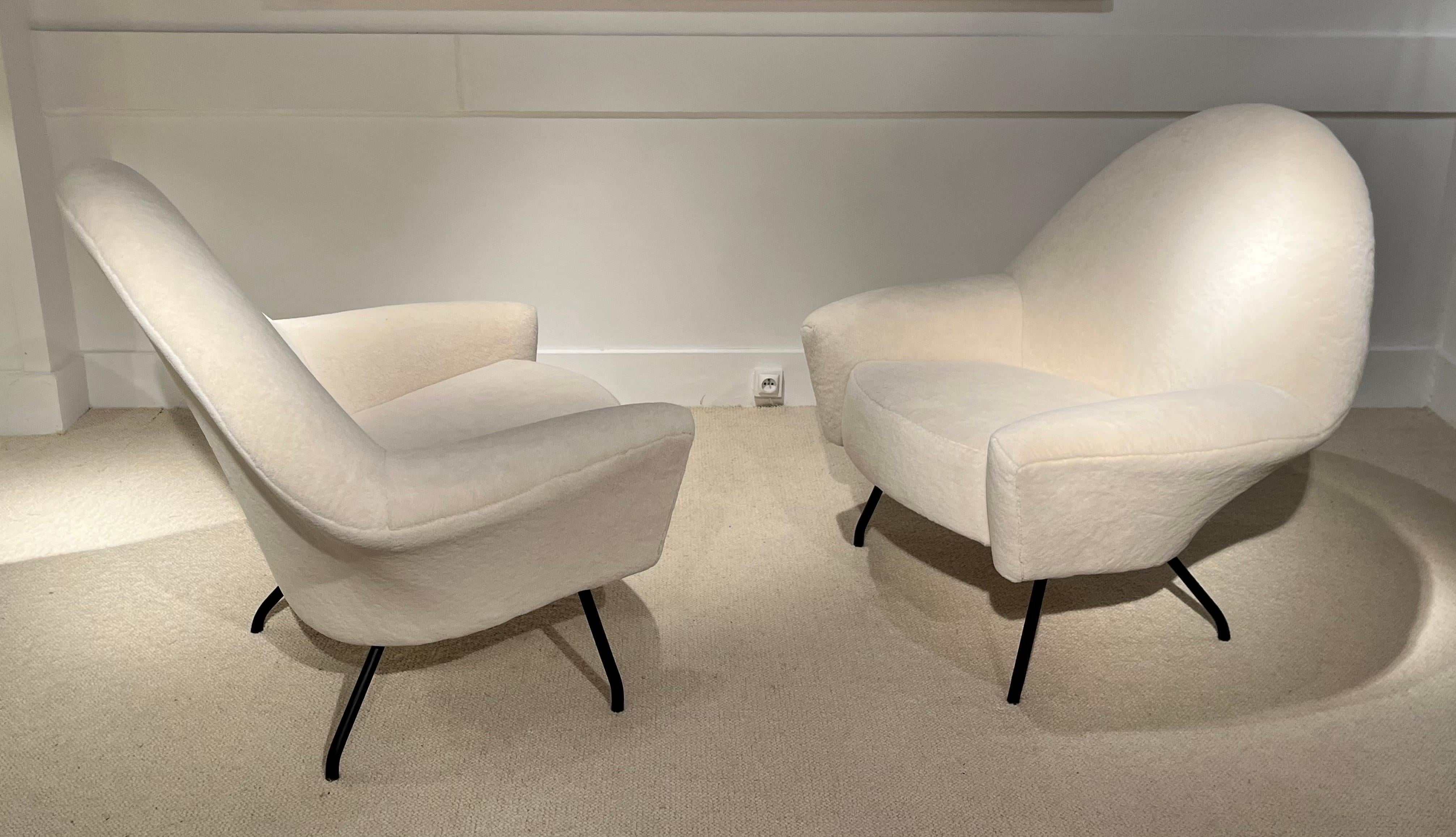 Fabric Pair of Armchairs by Joseph André Motte 