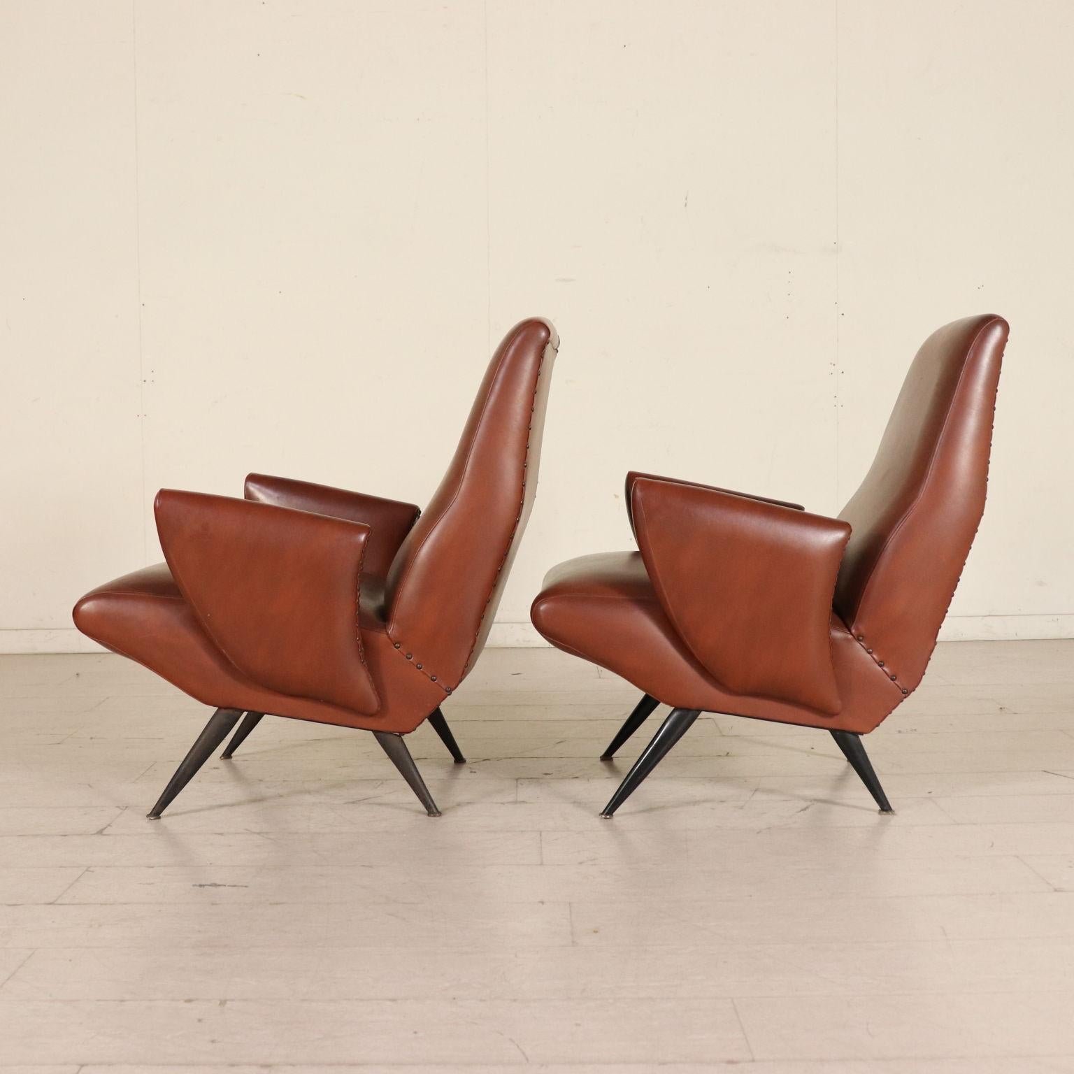 Pair of Armchairs by Nino Zoncada Leatherette Vintage Italy 1950s 3